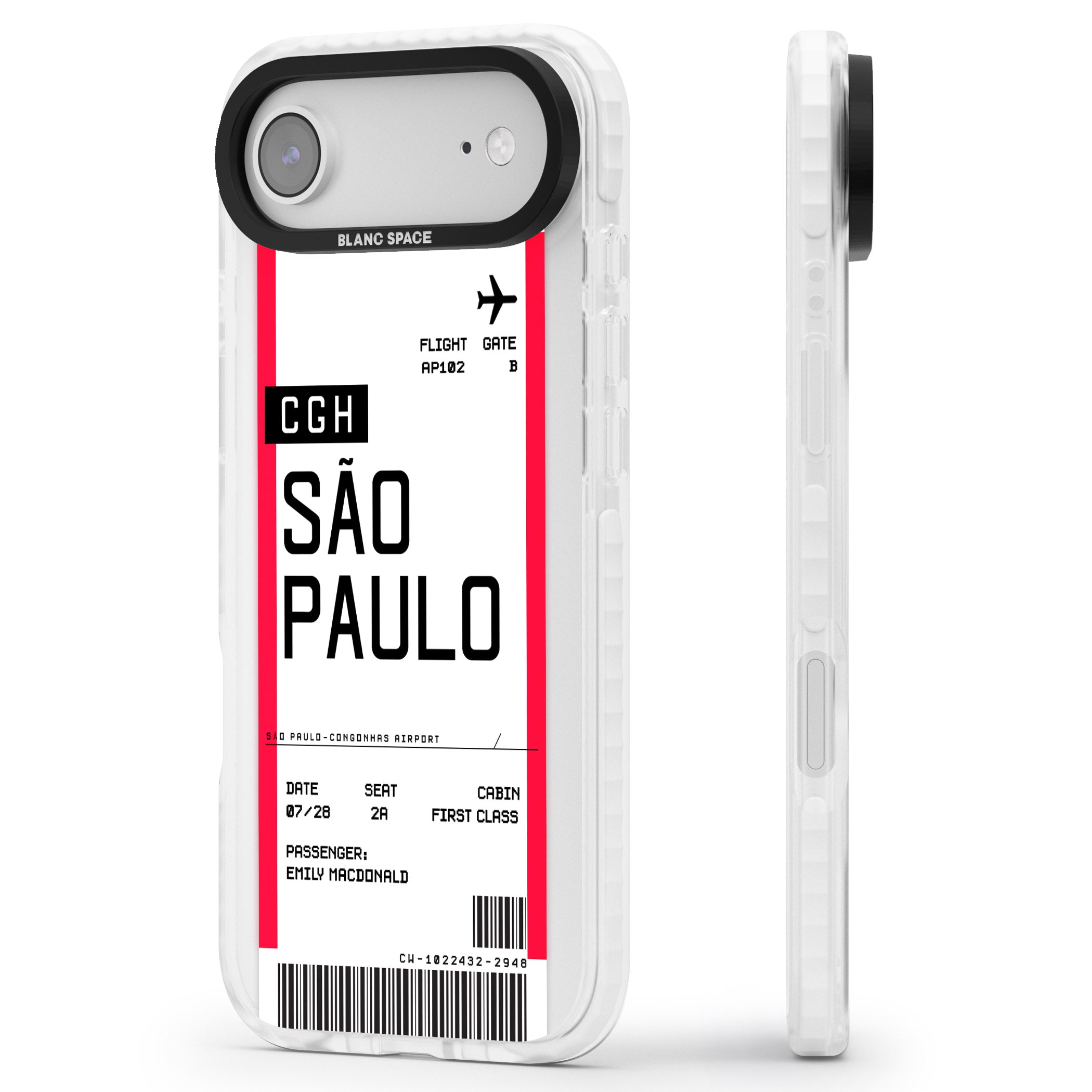 Personalised São Paulo Boarding Pass iPhone 17 Air Impact Clear Phone Case Side Profile