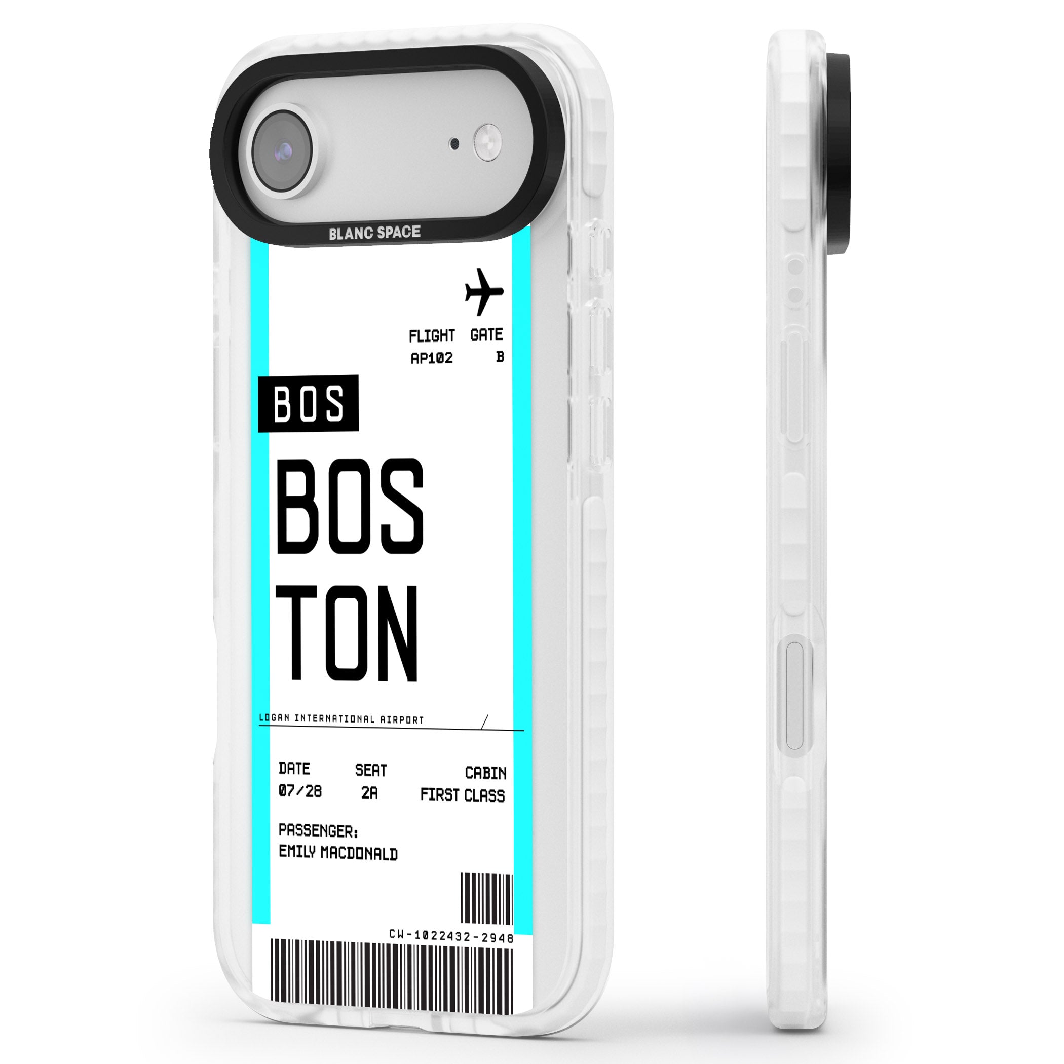 Personalised Boston Boarding Pass iPhone 17 Air Impact Clear Phone Case Side Profile