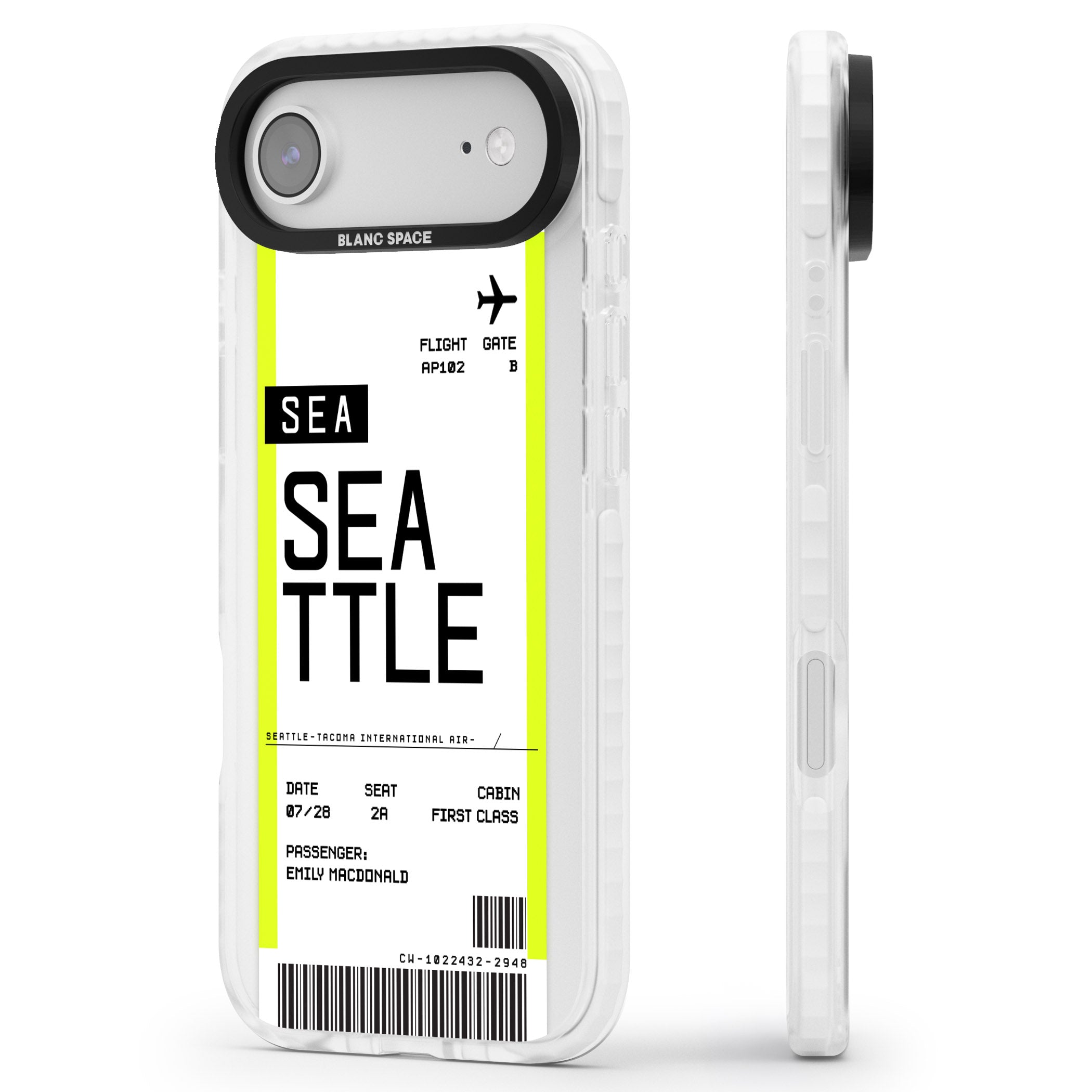 Personalised Seattle Boarding Pass iPhone 17 Air Impact Clear Phone Case Side Profile