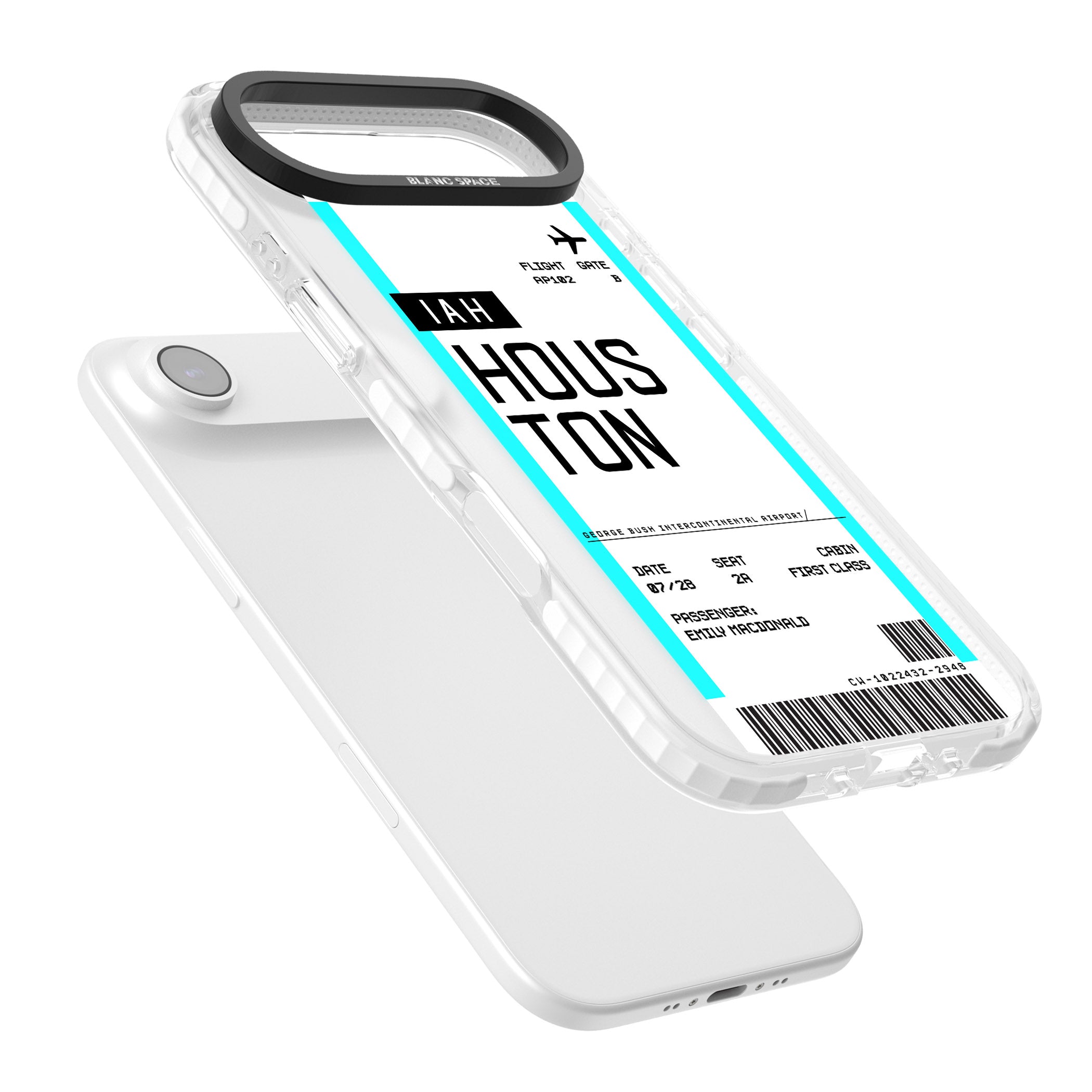 Personalised Houston Boarding Pass iPhone 17 Air Impact Clear Phone Case Colours
