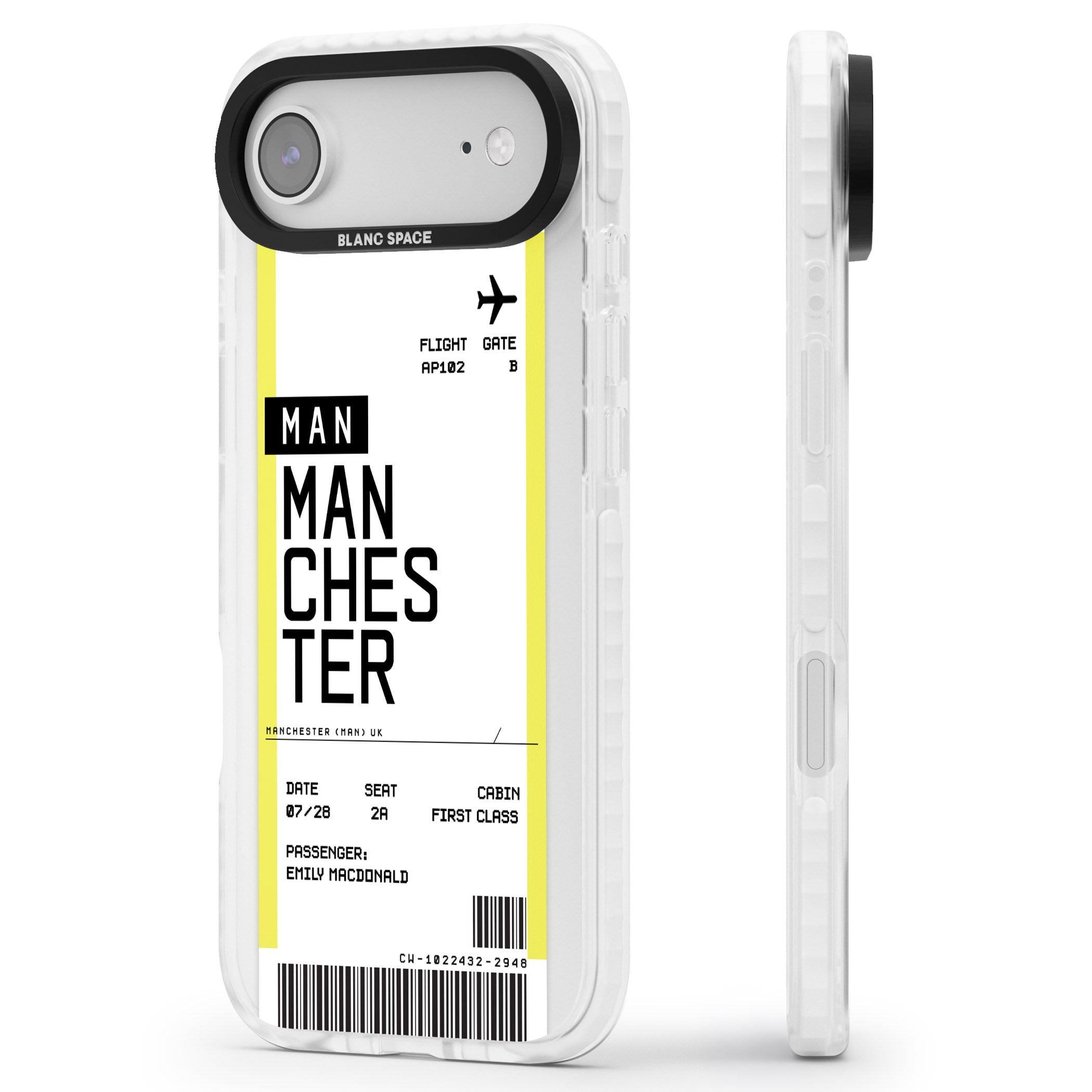 Personalised Manchester Boarding Pass iPhone 17 Air Impact Clear Phone Case Side Profile