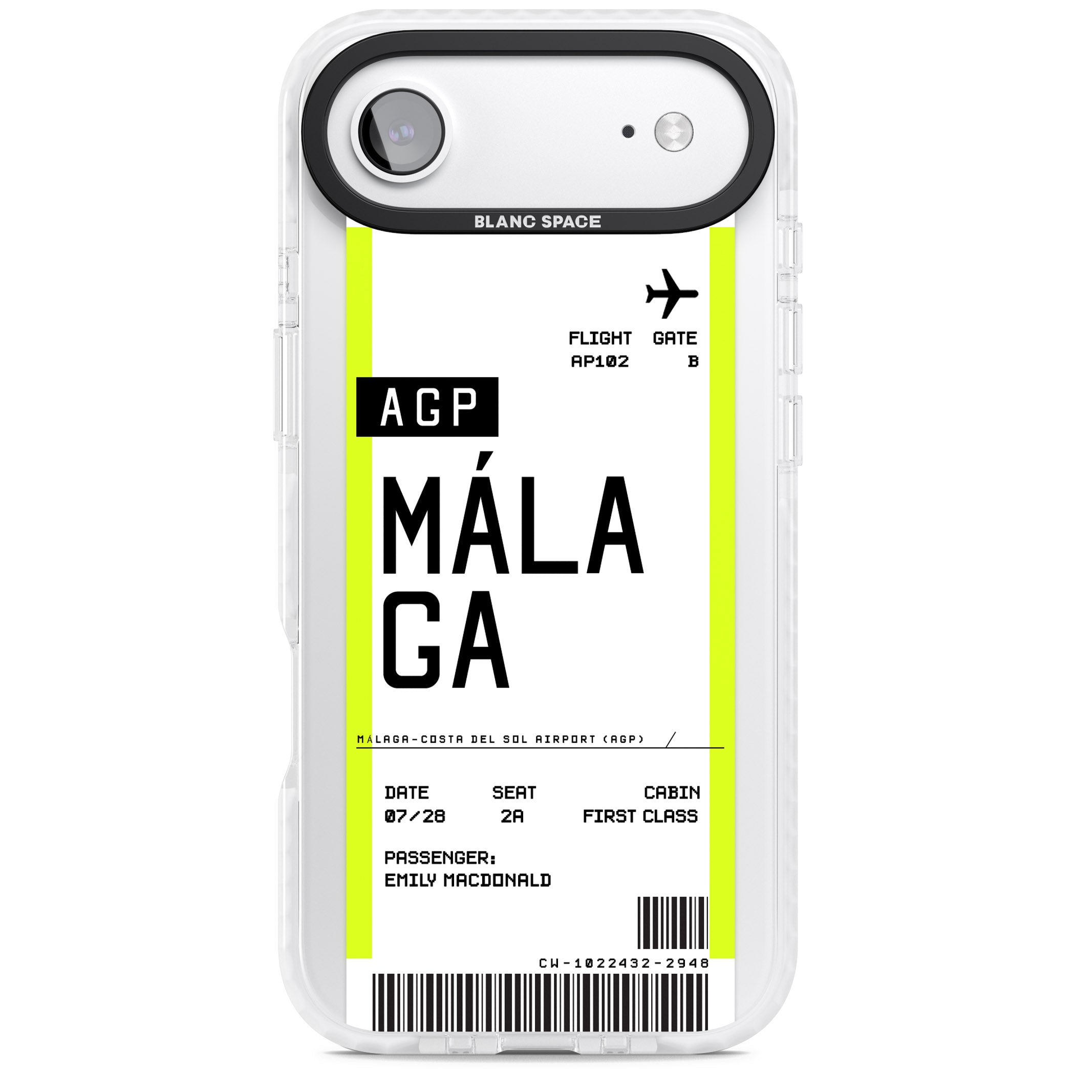 Personalised Málaga Boarding Pass iPhone 17 Air Impact Clear Phone Case