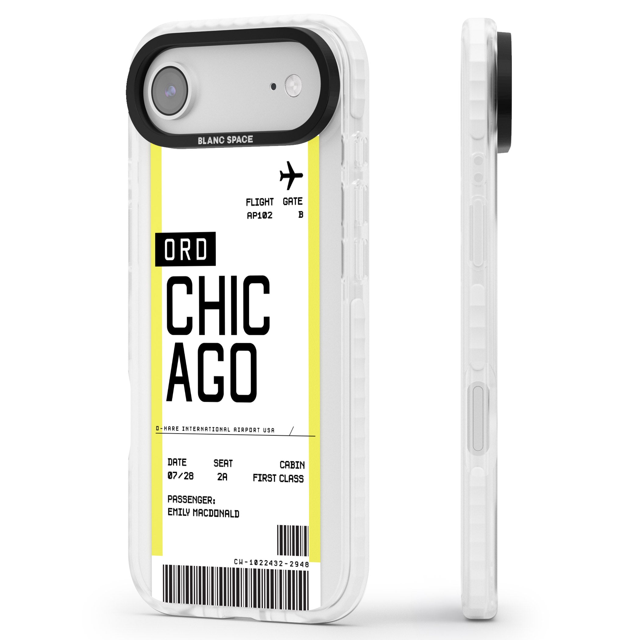 Personalised Chicago Boarding Pass iPhone 17 Air Impact Clear Phone Case Side Profile