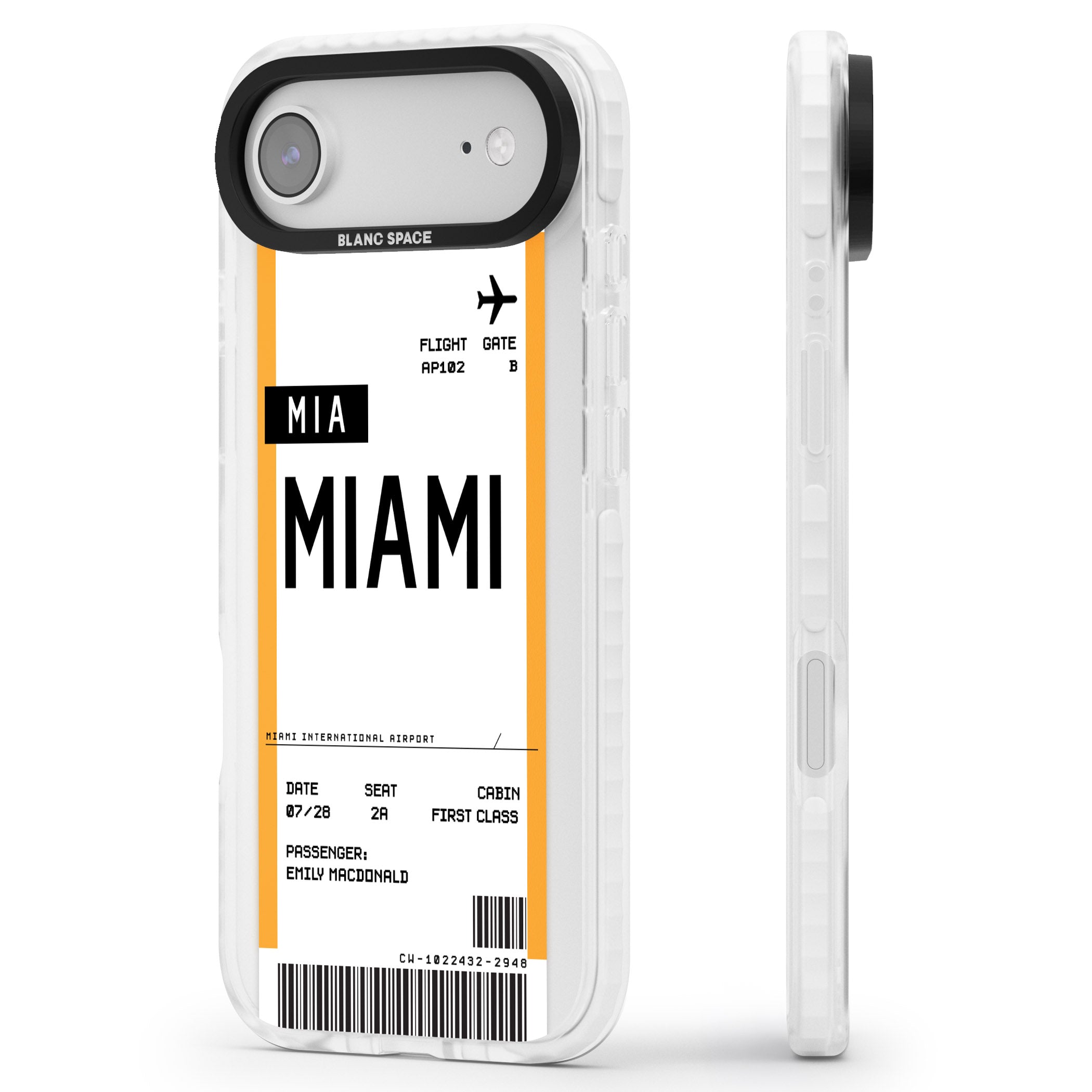Personalised Miami Boarding Pass iPhone 17 Air Impact Clear Phone Case Side Profile