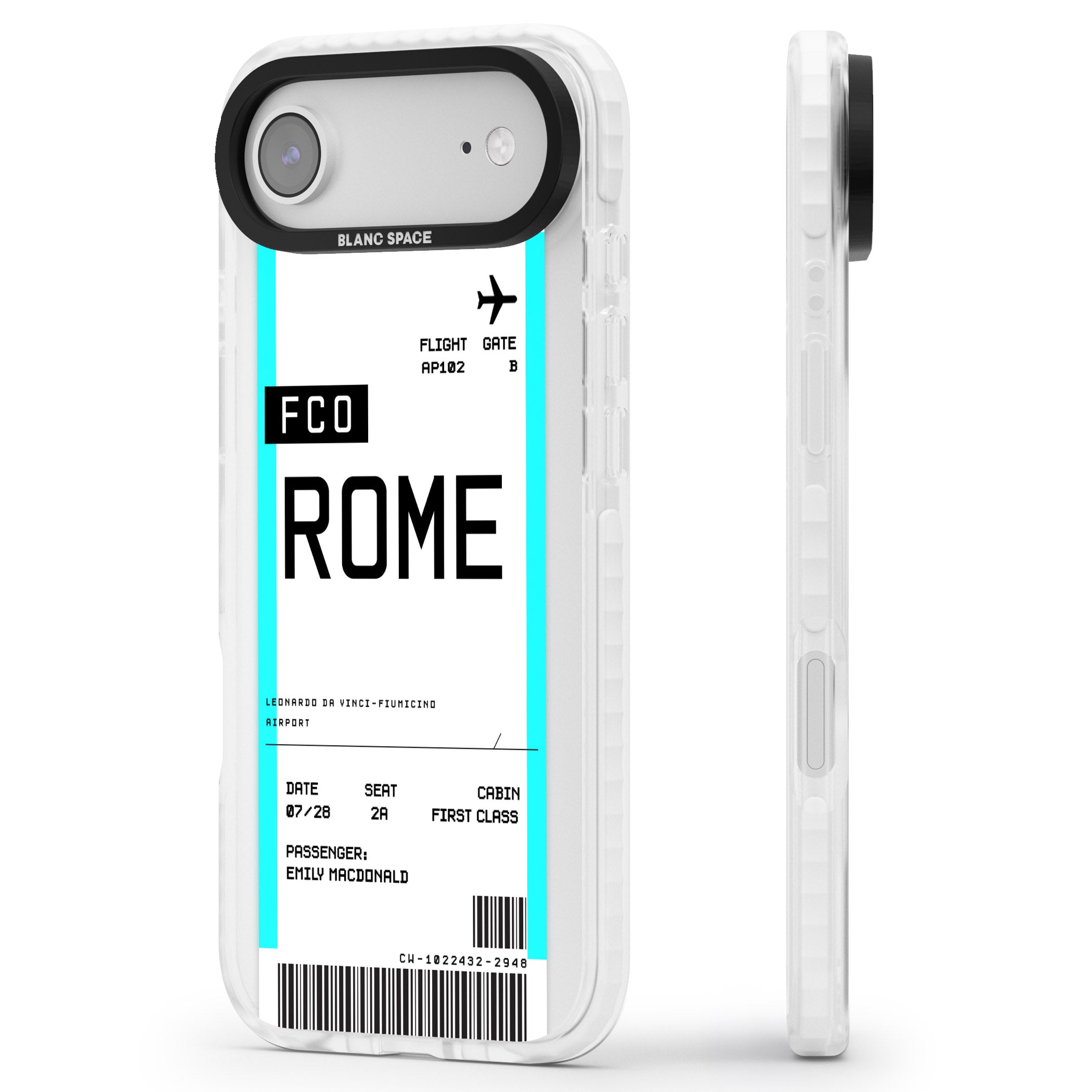 Personalised Rome Boarding Pass iPhone 17 Air Impact Clear Phone Case Side Profile