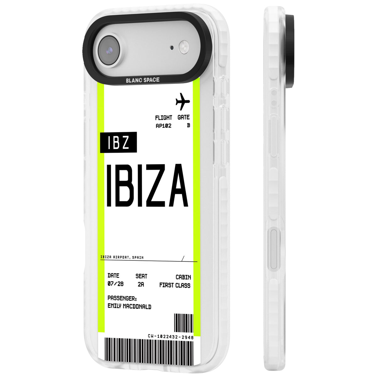 Personalised Ibiza Boarding Pass iPhone Air Impact Clear Phone Case side