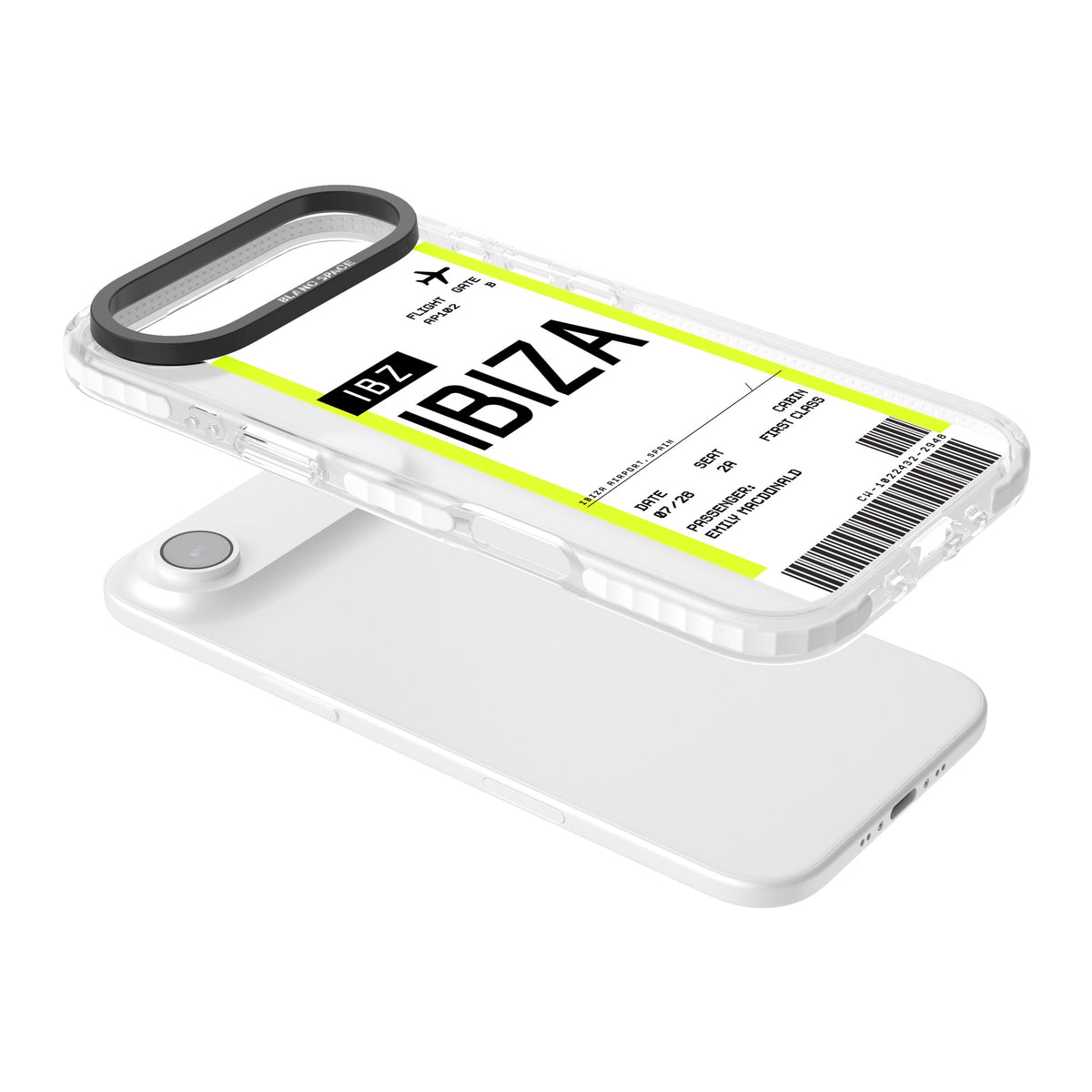 Personalised Ibiza Boarding Pass iPhone Air Impact Clear Phone Case angled
