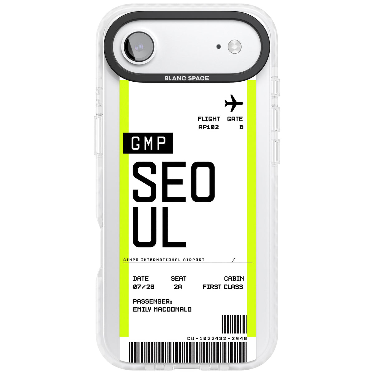 Personalised Seoul Boarding Pass iPhone Air Impact Clear Phone Case front