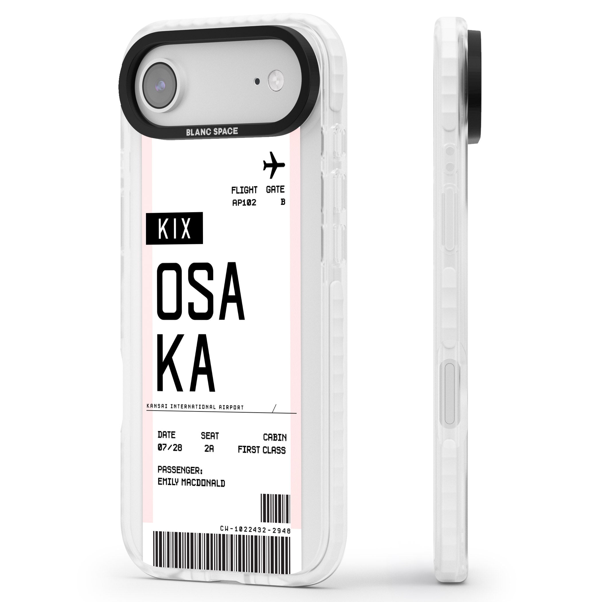 Personalised Osaka Boarding Pass iPhone 17 Air Impact Clear Phone Case Side Profile