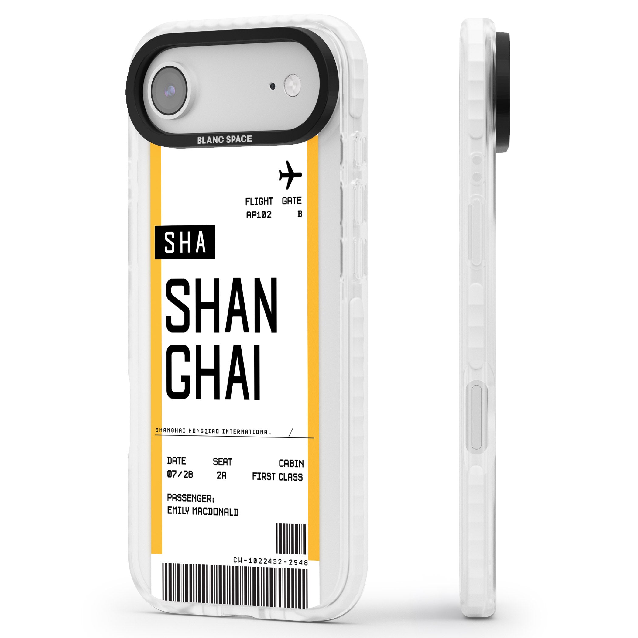 Personalised Shanghai Boarding Pass iPhone 17 Air Impact Clear Phone Case Side Profile