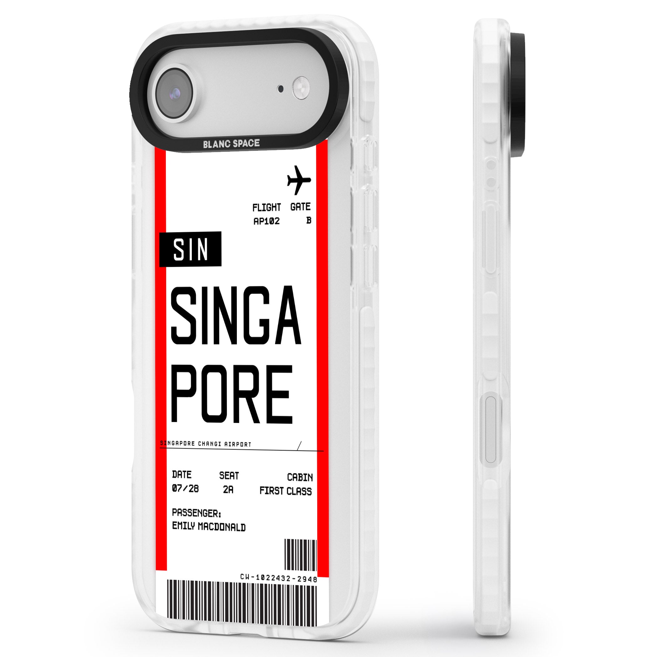 Personalised Singapore Boarding Pass iPhone 17 Air Impact Clear Phone Case Side Profile