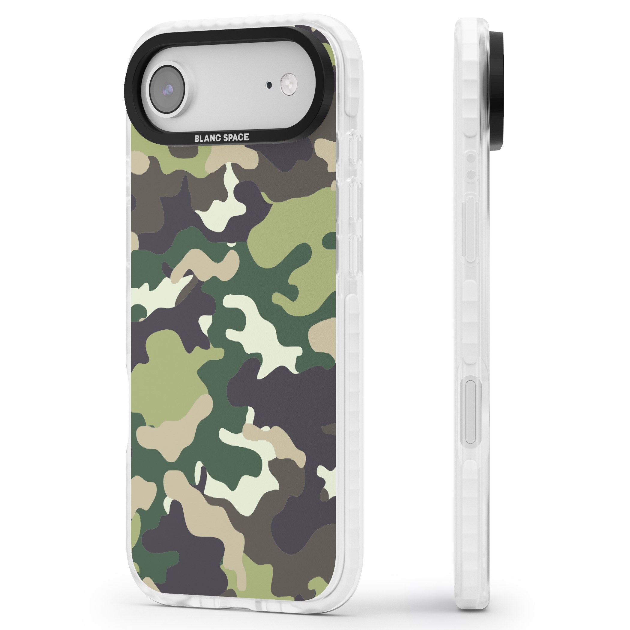 Green Camo iPhone 17 Air Impact Clear Phone Case Side Profile