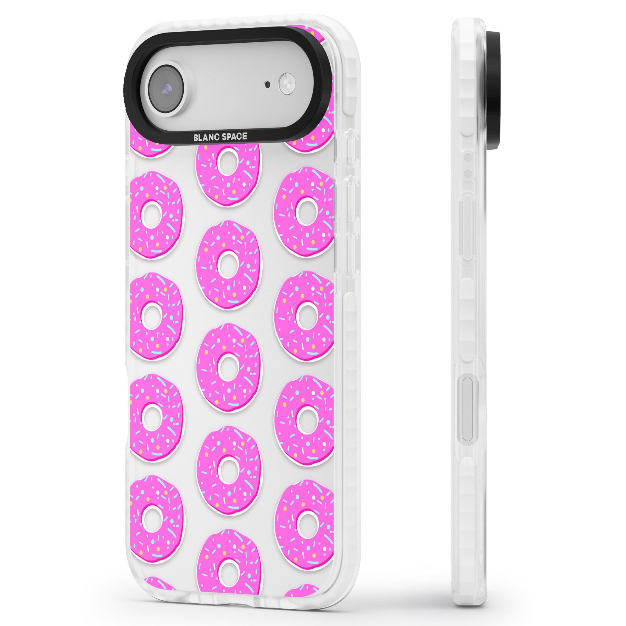 Pink Donut Pattern iPhone 17 Air Impact Clear Phone Case Side Profile