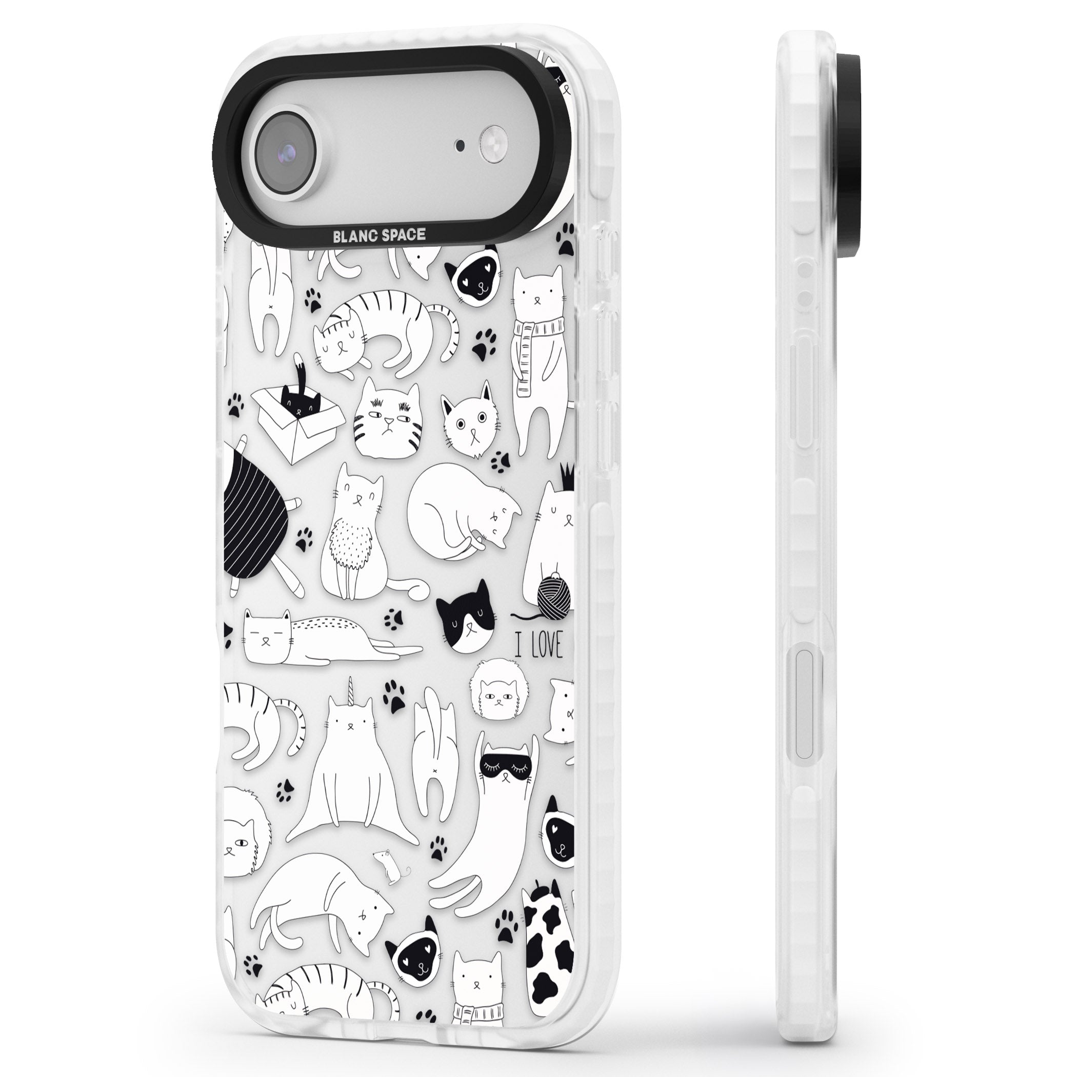 Cartoon Cat Collage Black & White iPhone 17 Air Impact Clear Phone Case Side Profile