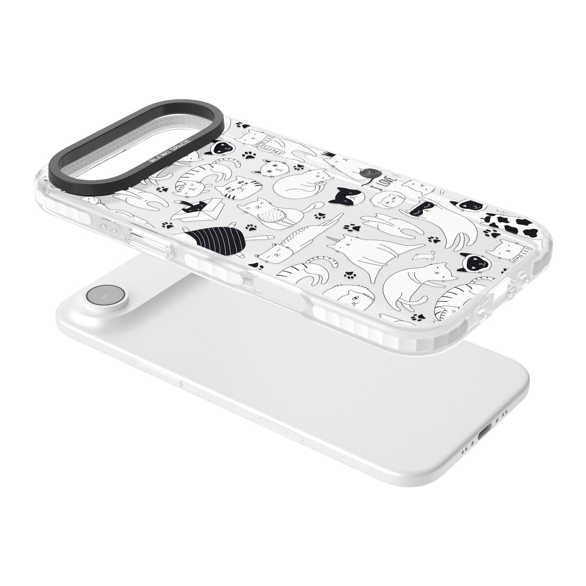Cartoon Cats (Black & White) iPhone Air Impact Clear Phone Case angled