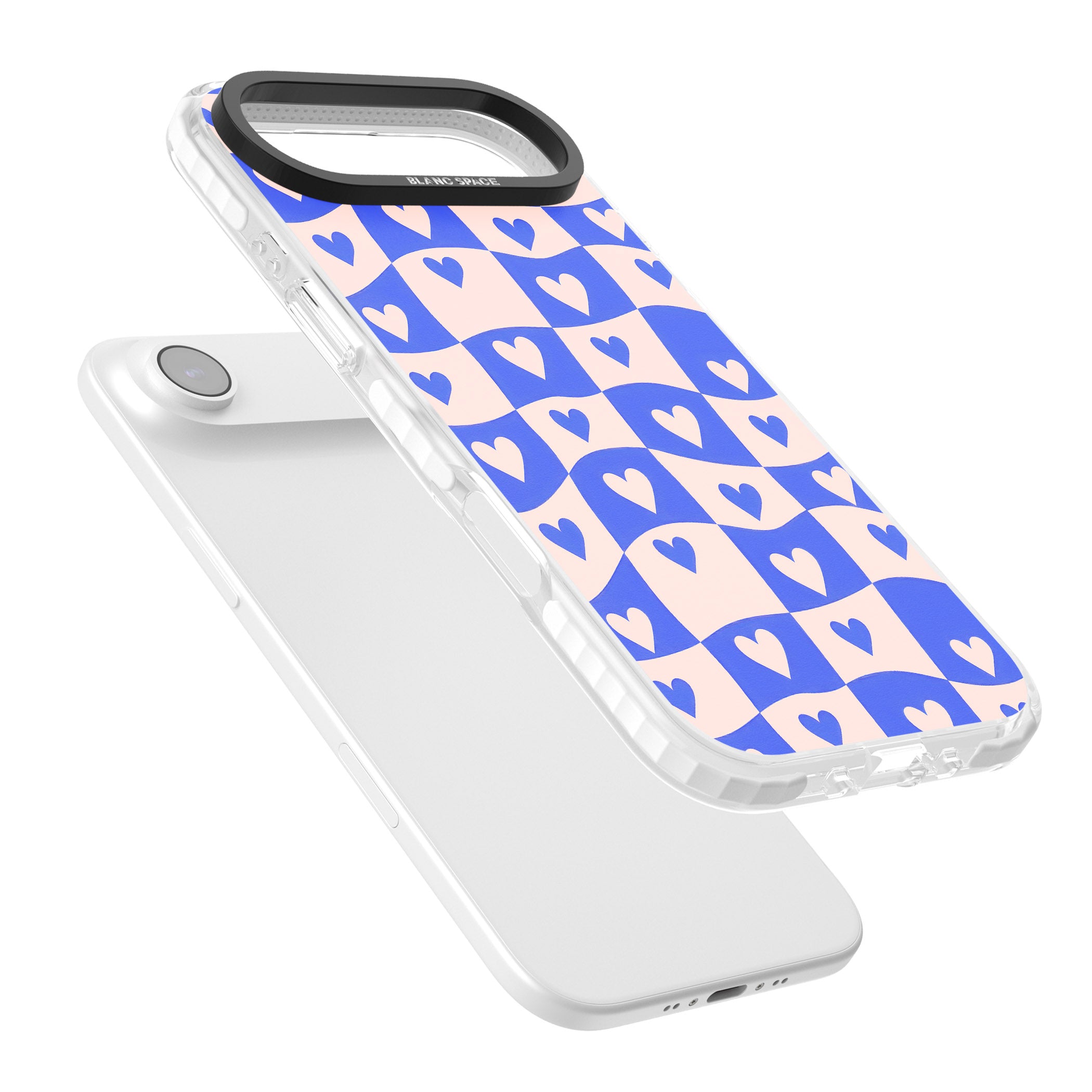 Blue Wavy Checked Hearts iPhone 17 Air Impact Clear Phone Case Colours