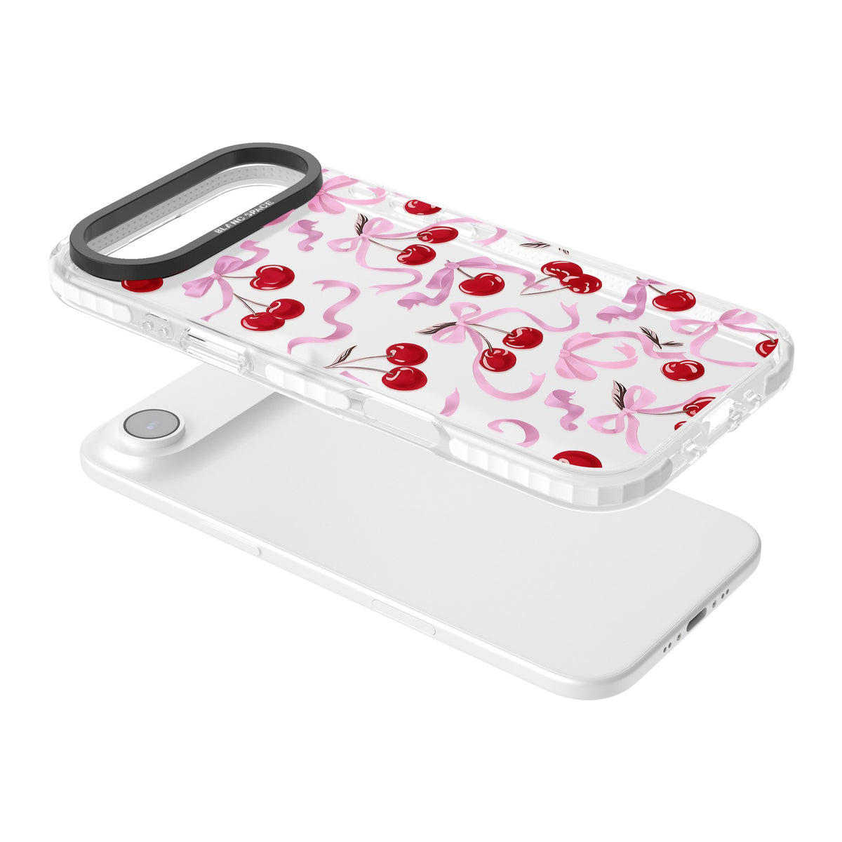 Pink Bow & Cherries iPhone Air Impact Clear Phone Case angled