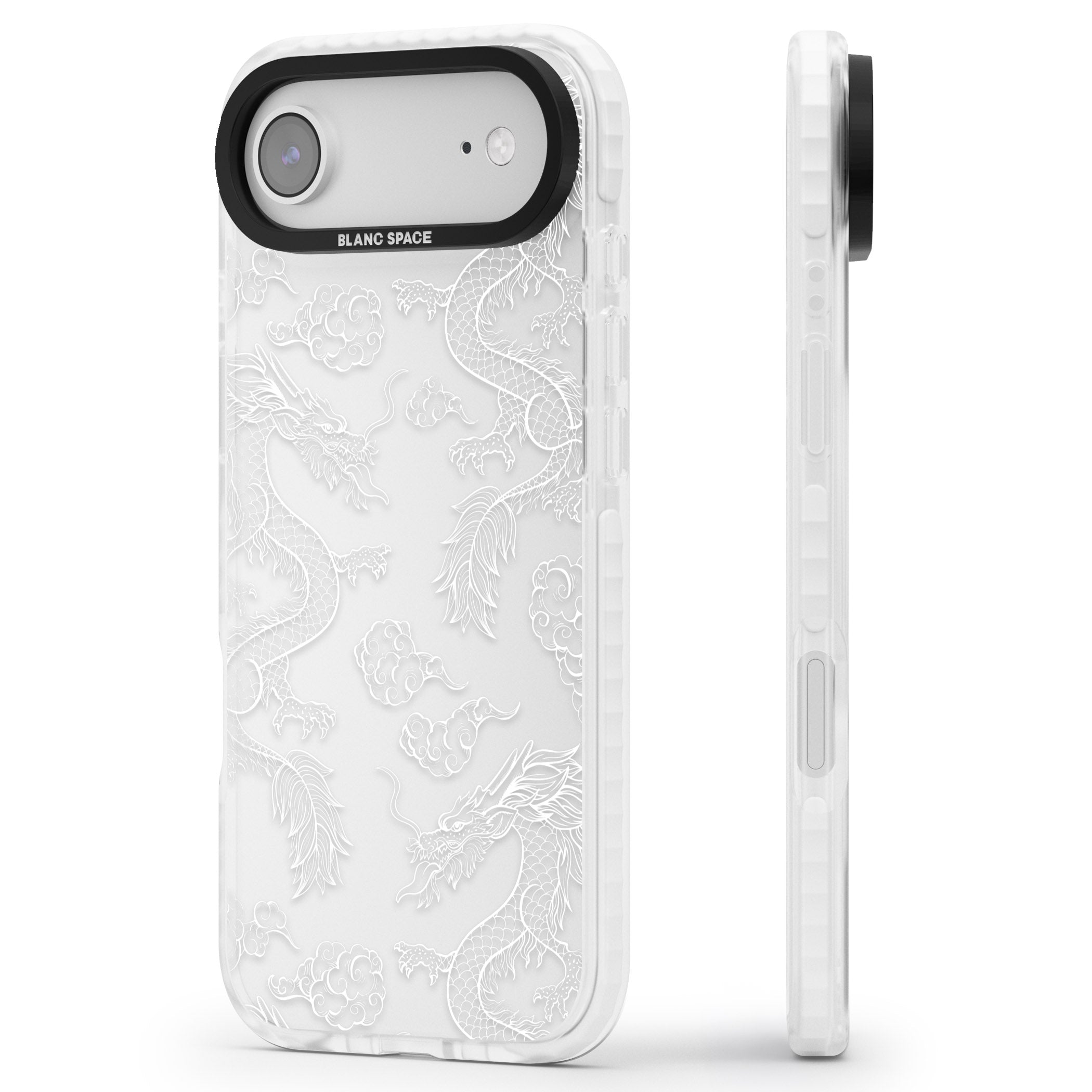White Dragon Pattern iPhone 17 Air Impact Clear Phone Case Side Profile