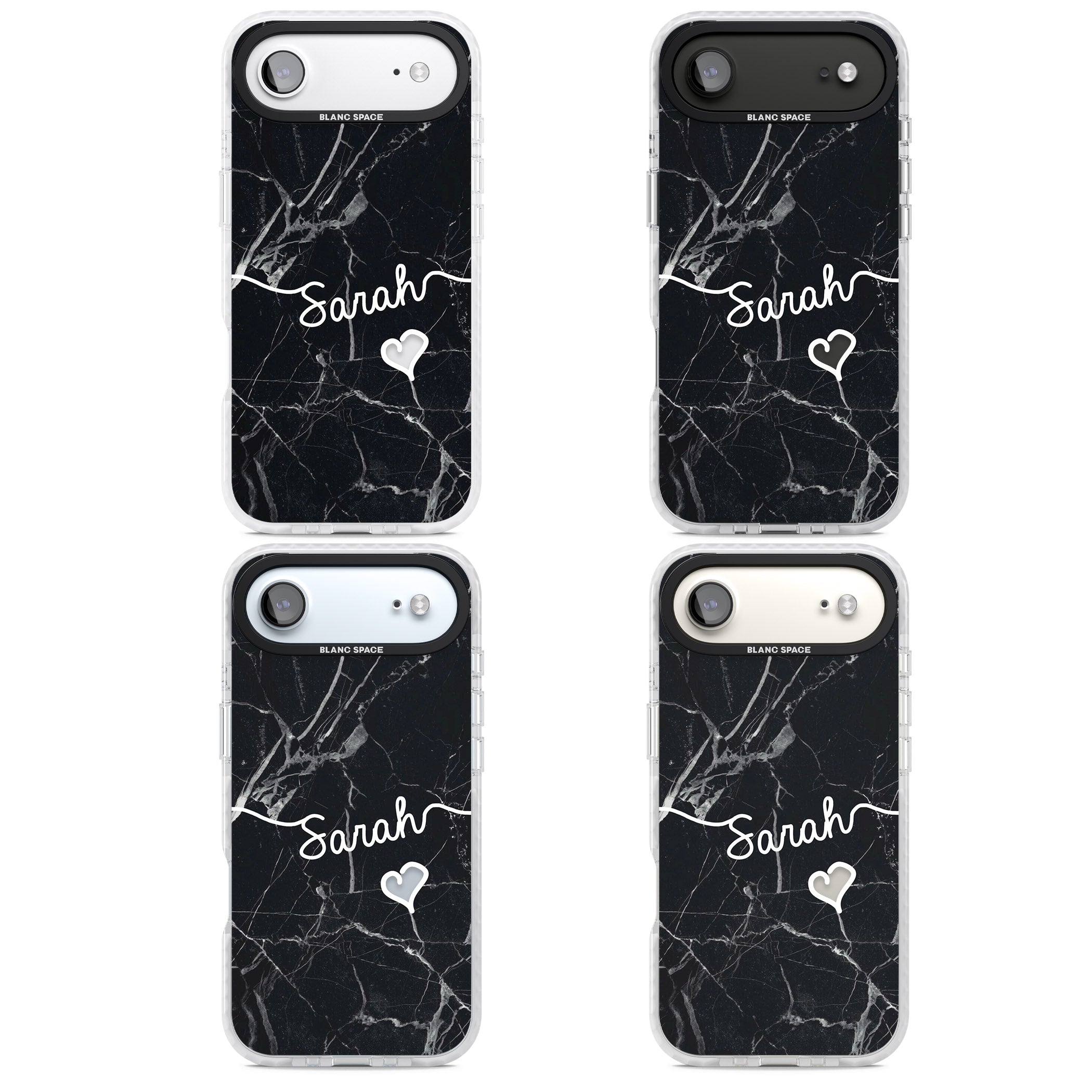 Personalised Black Marble Heart iPhone 17 Air Impact Clear Phone Case APT Impact Protection