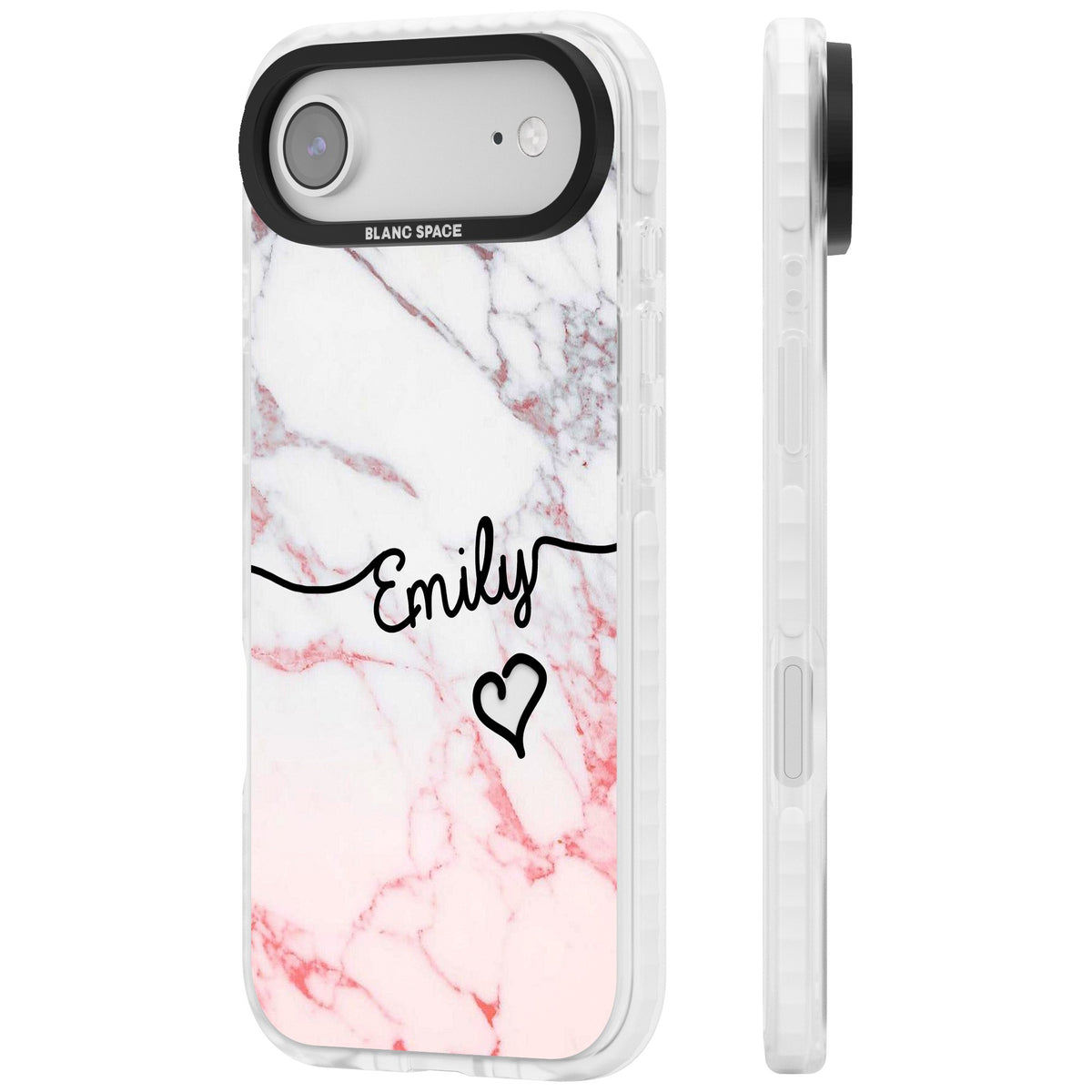 Personalised Pink Fade Marble Heart iPhone Air Impact Clear Phone Case side