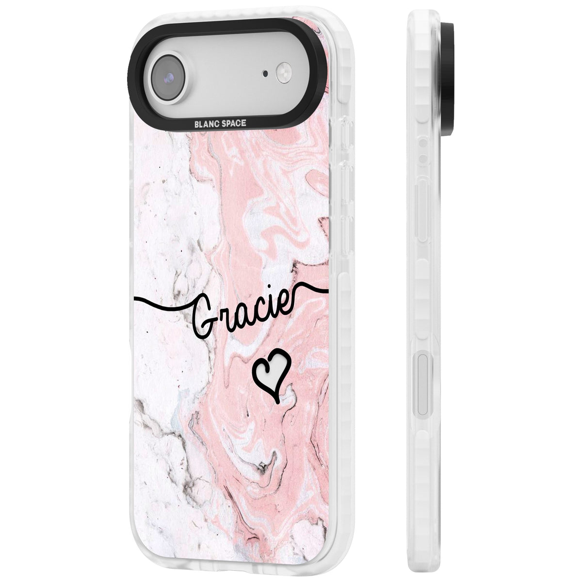 Personalised Pink Marble iPhone Air Impact Clear Phone Case side