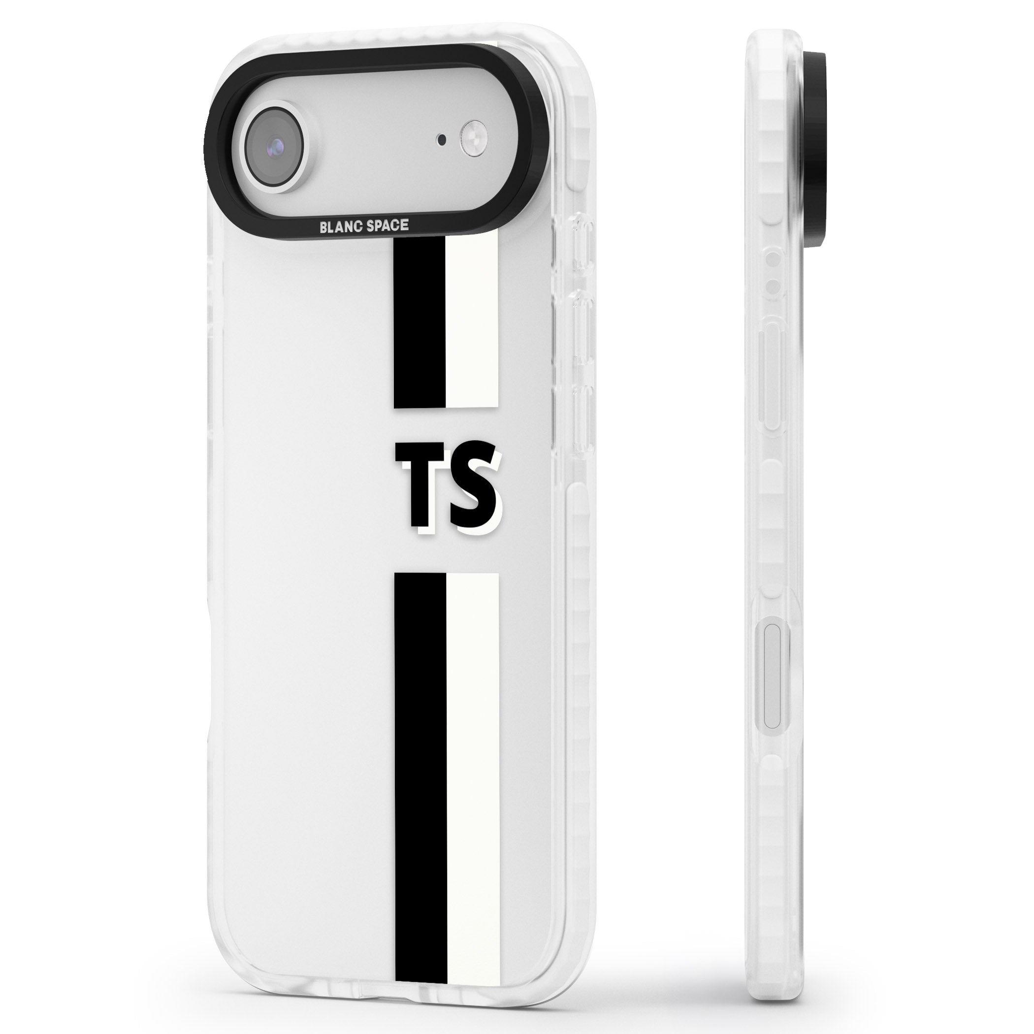 Personalised Black And White Stripe iPhone 17 Air Impact Clear Phone Case Side Profile