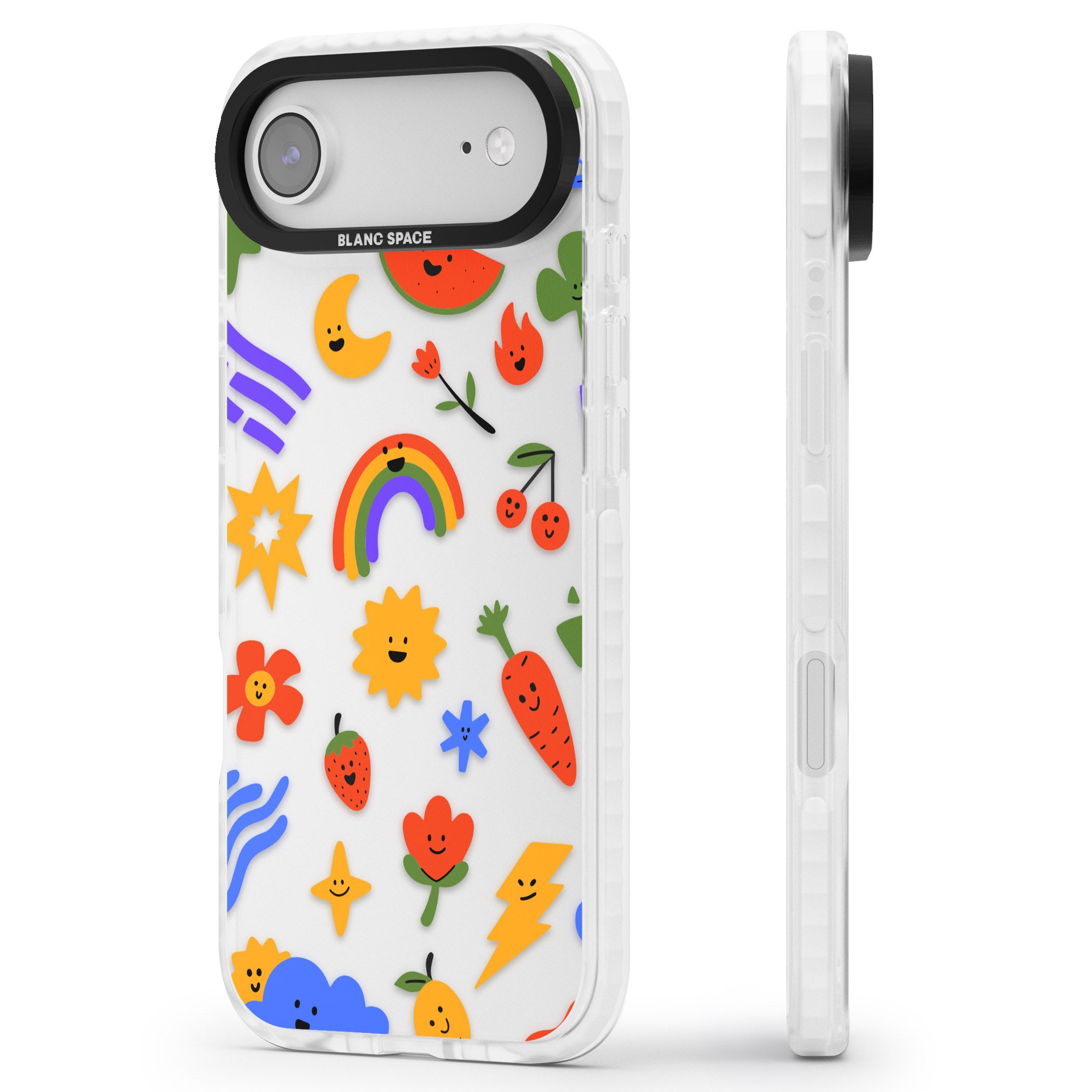 Colorful Kawaii Icons iPhone 17 Air Impact Clear Phone Case Side Profile