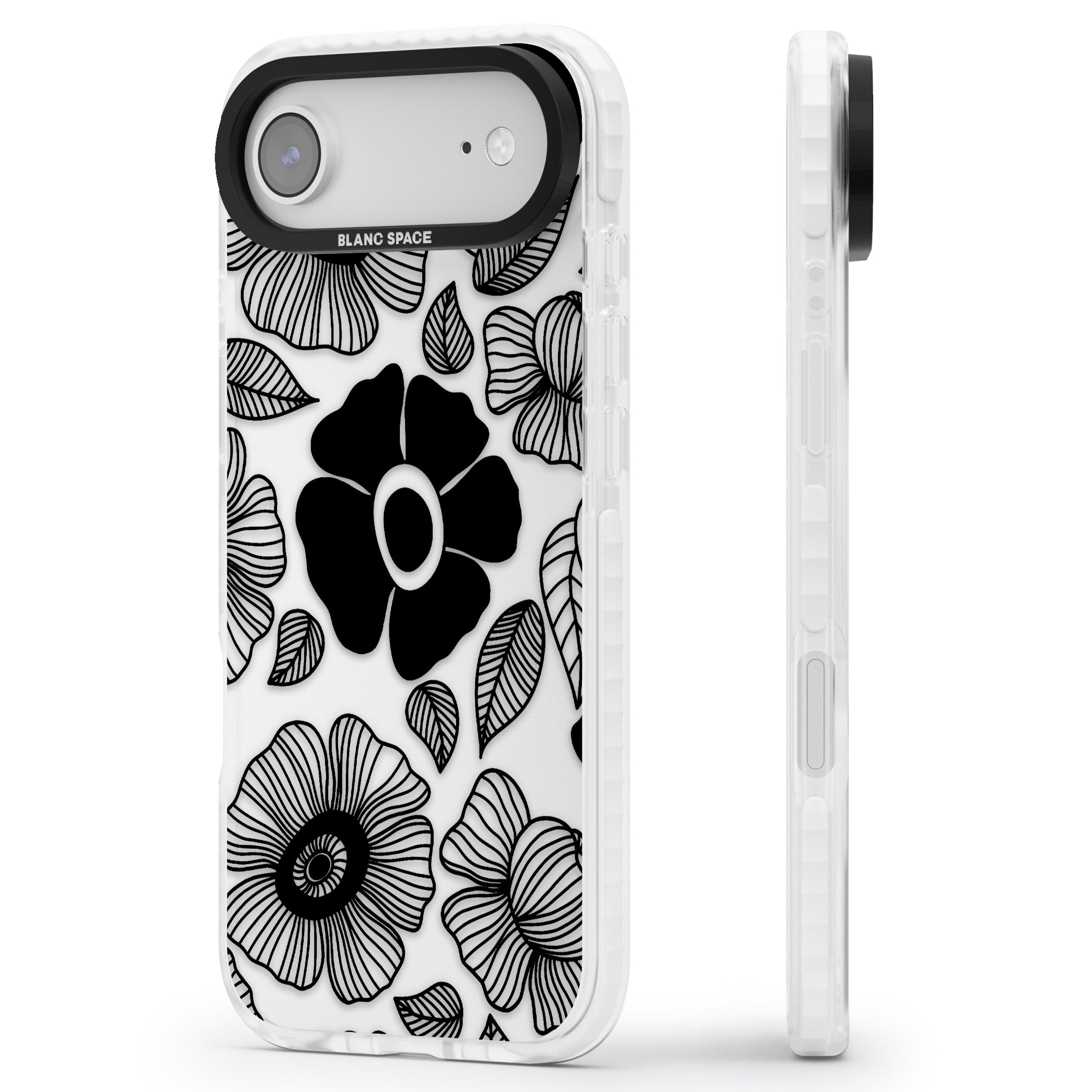 Black Flowers iPhone 17 Air Impact Clear Phone Case Side Profile