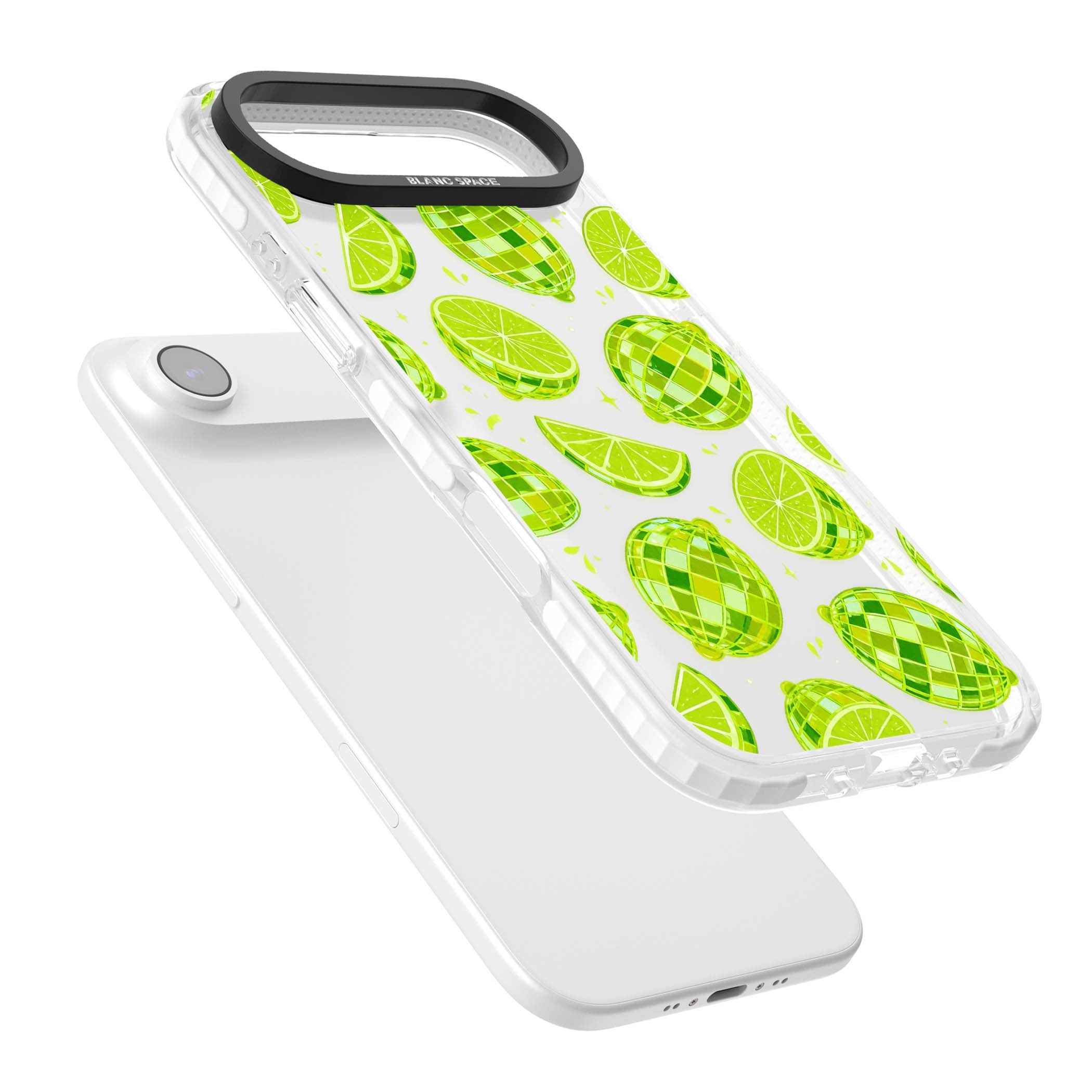 Disco Limes fruit aesthetic iPhone case featuring green disco balls, lime slices and citrus sparkles | Black Impact case for iPhone Air