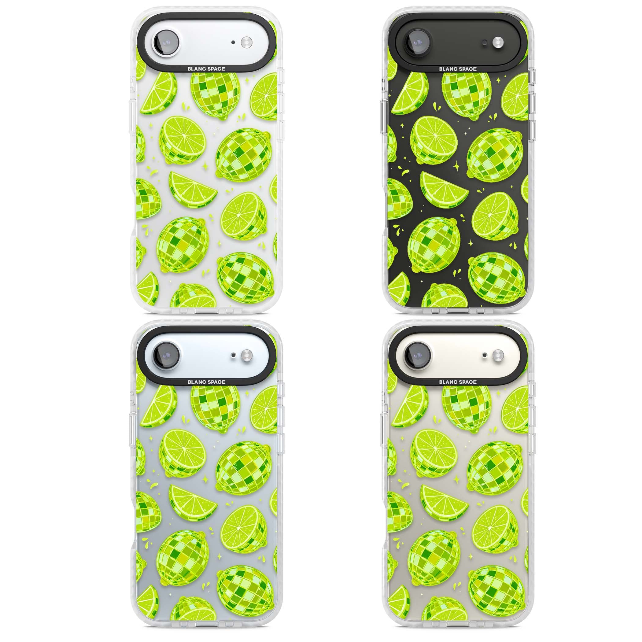 Disco Limes fruit aesthetic iPhone case featuring green disco balls, lime slices and citrus sparkles | Black Impact case for iPhone Air