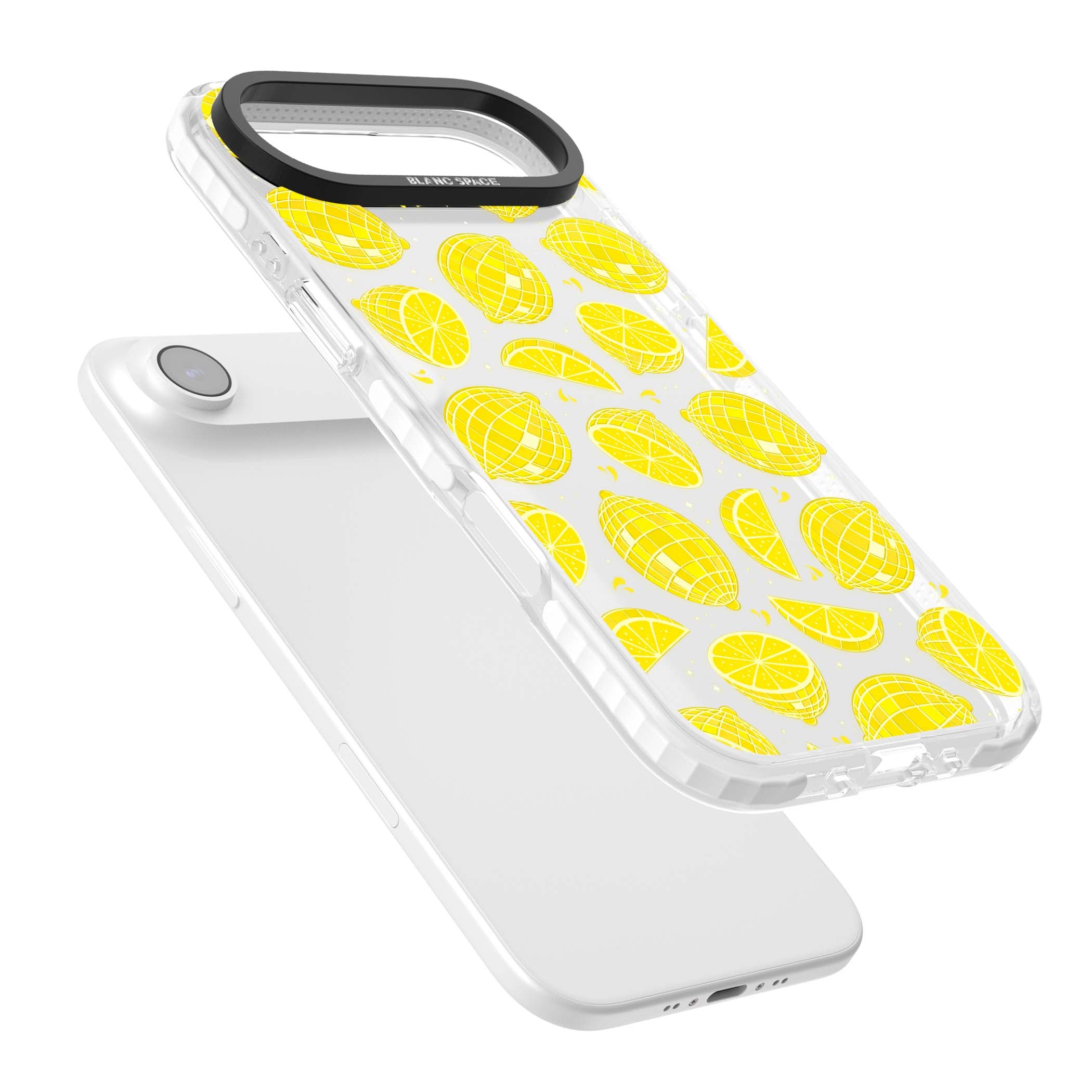 Disco Lemons citrus iPhone case featuring mirrorball lemons, sliced fruit and sparkle accents | Black Impact case for iPhone Air