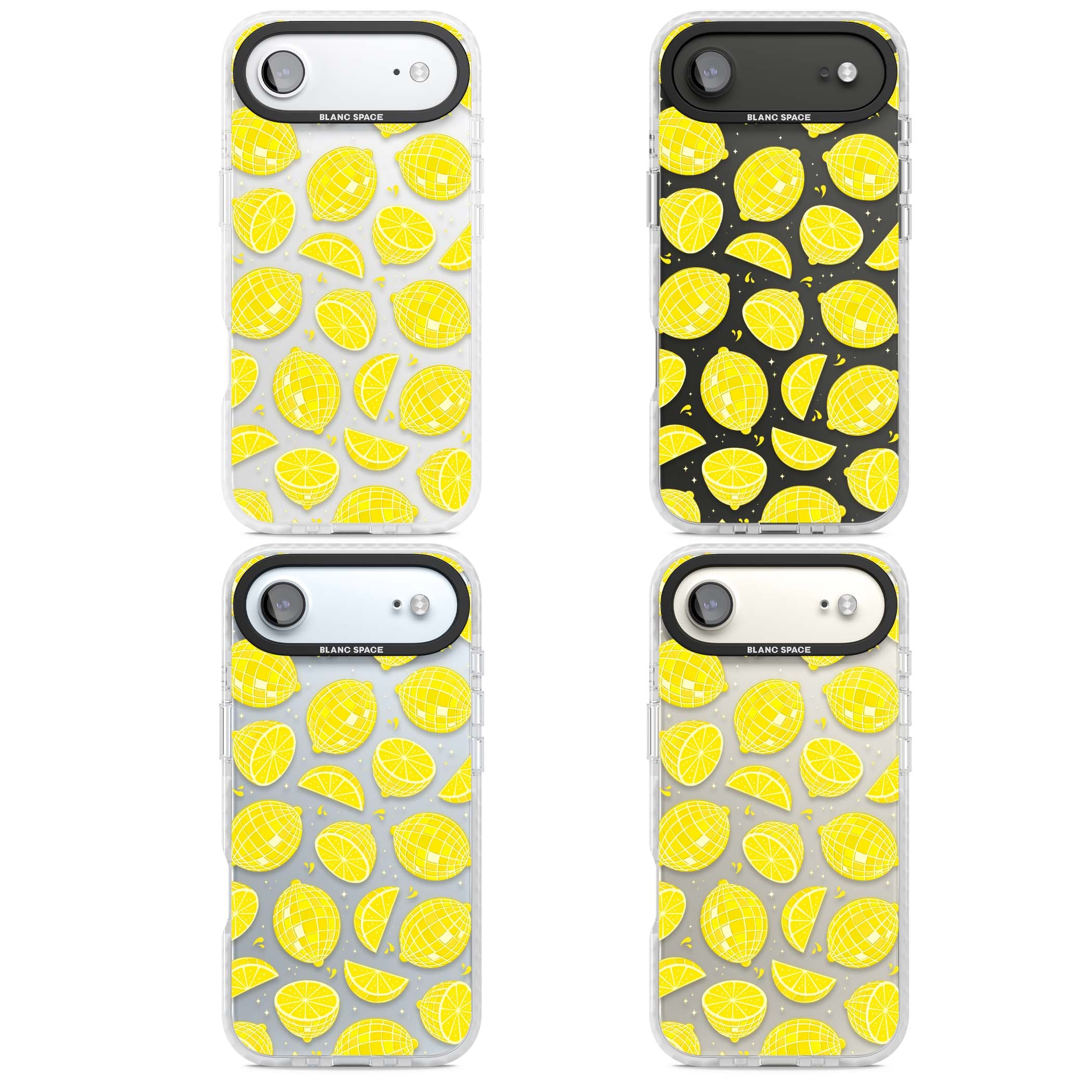 Disco Lemons citrus iPhone case featuring mirrorball lemons, sliced fruit and sparkle accents | Black Impact case for iPhone Air