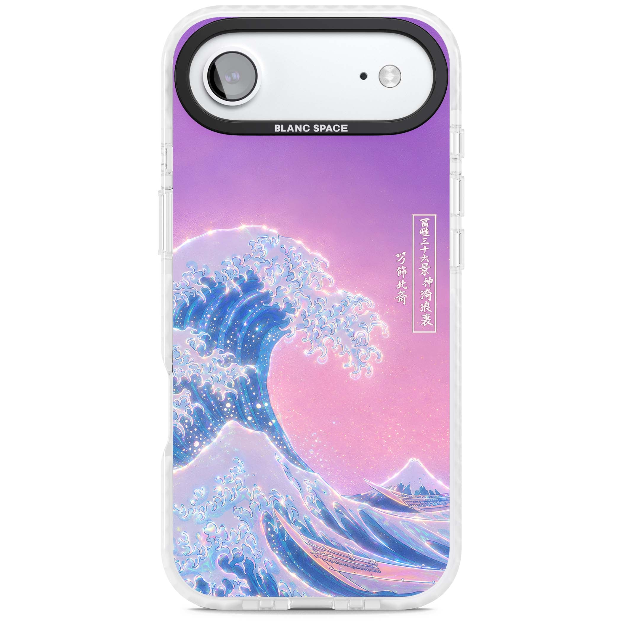 The Great Opal Wave Japanese iPhone case featuring Hokusai's great wave in iridescent pastels with lilac sky and Mou | Black Impact case for iPhone Air