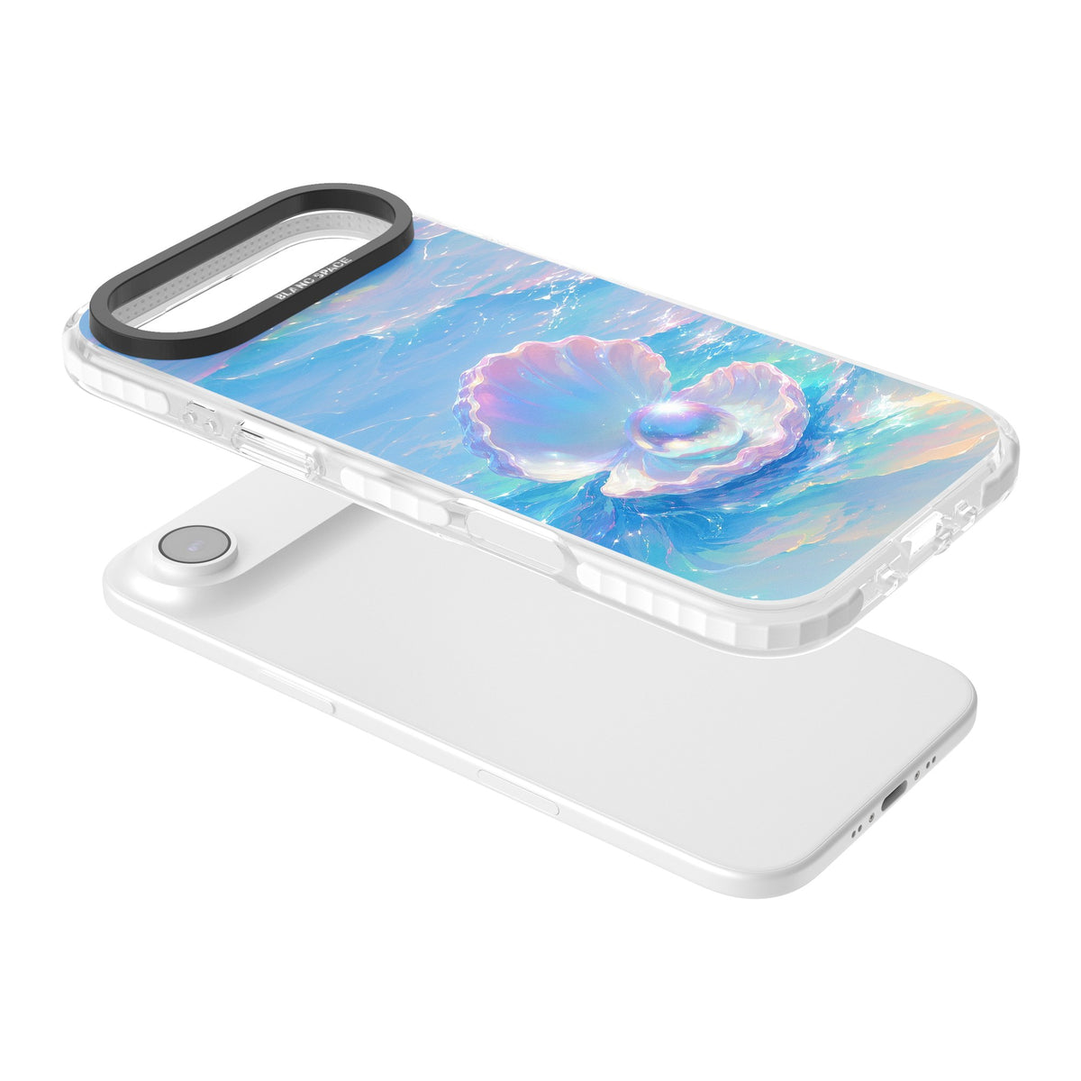The Pearl Clam iPhone Air Impact Clear Phone Case angled