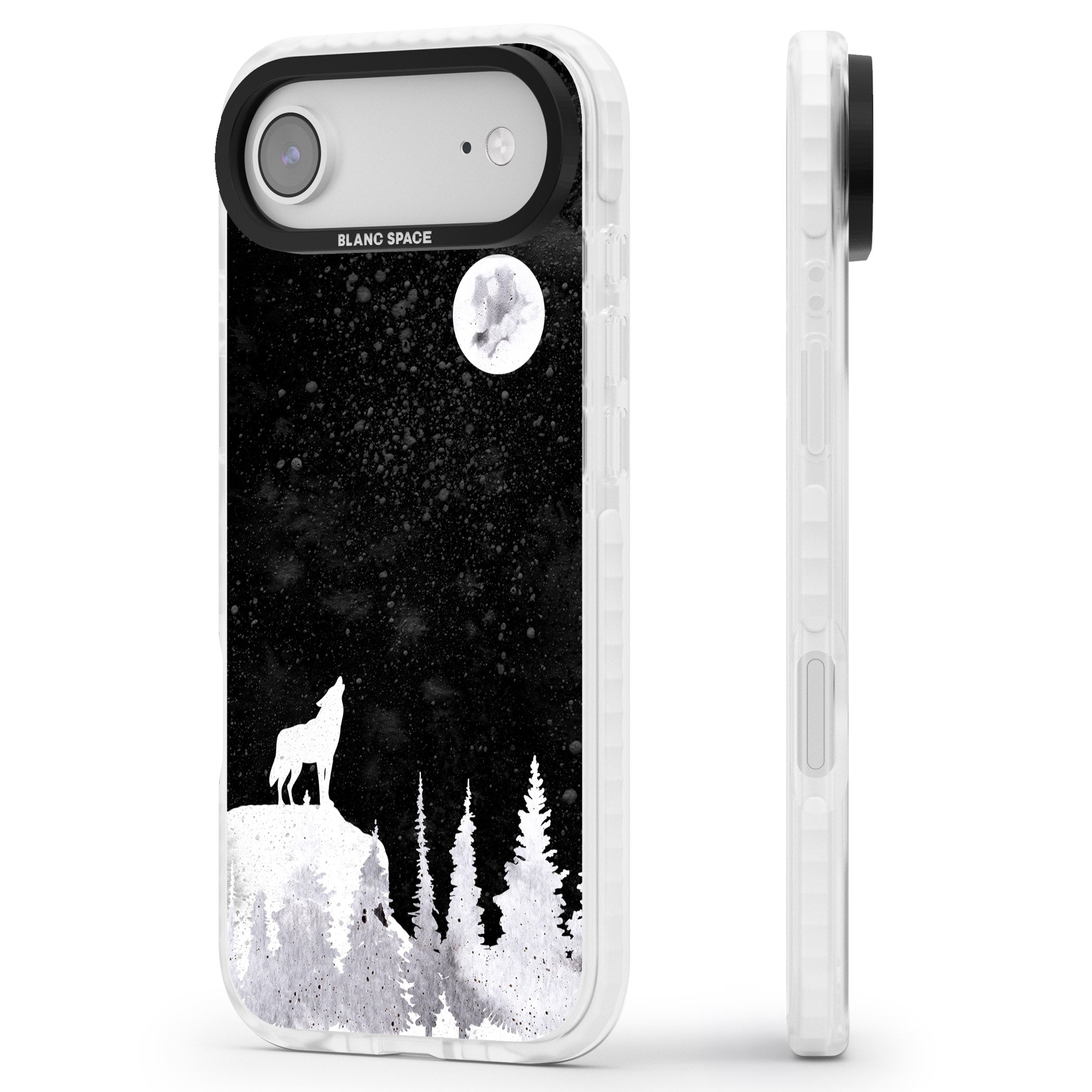 Moon Phases: Wolf & Full Moon iPhone 17 Air Impact Clear Phone Case Side Profile