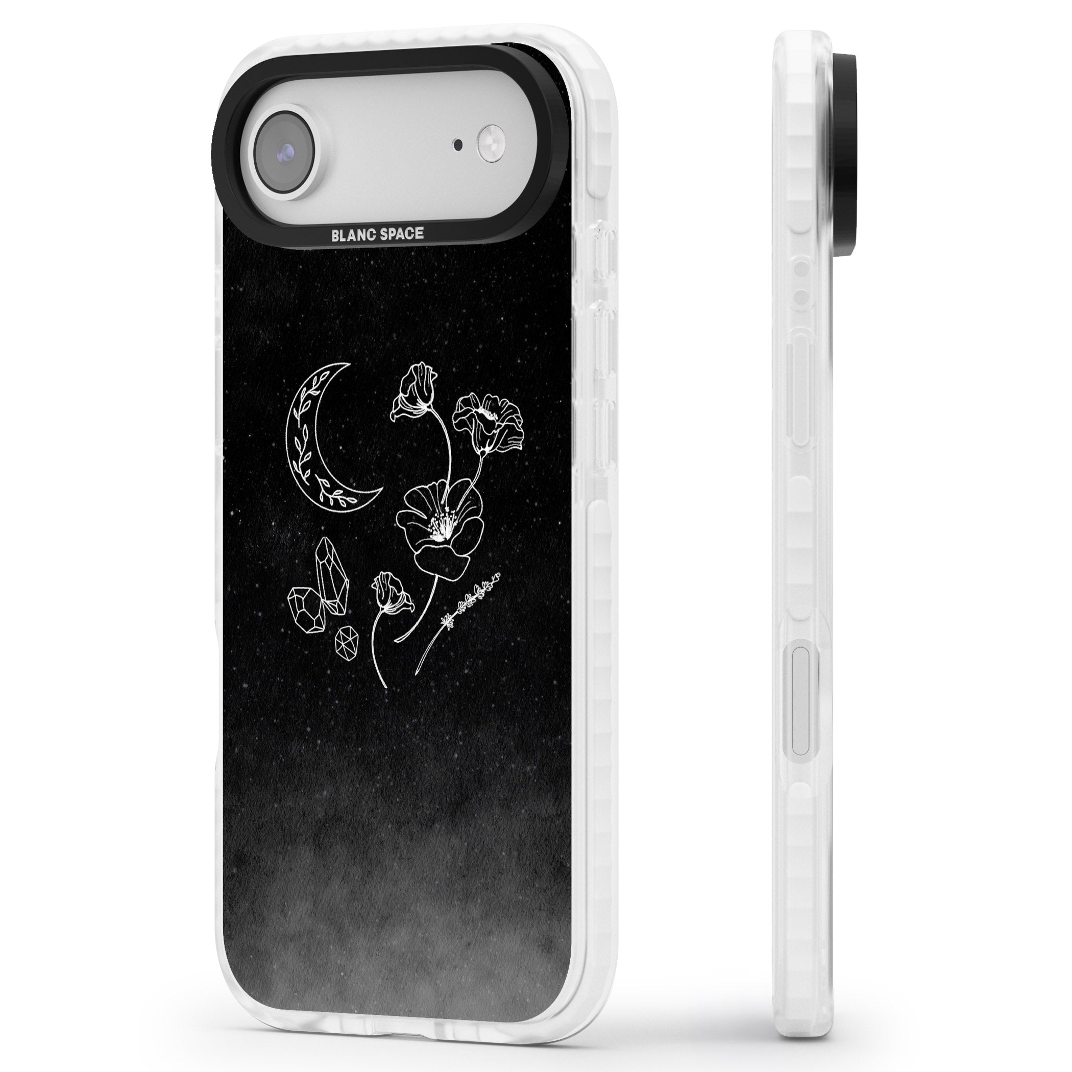Midnight Moon Botanic iPhone 17 Air Impact Clear Phone Case Side Profile