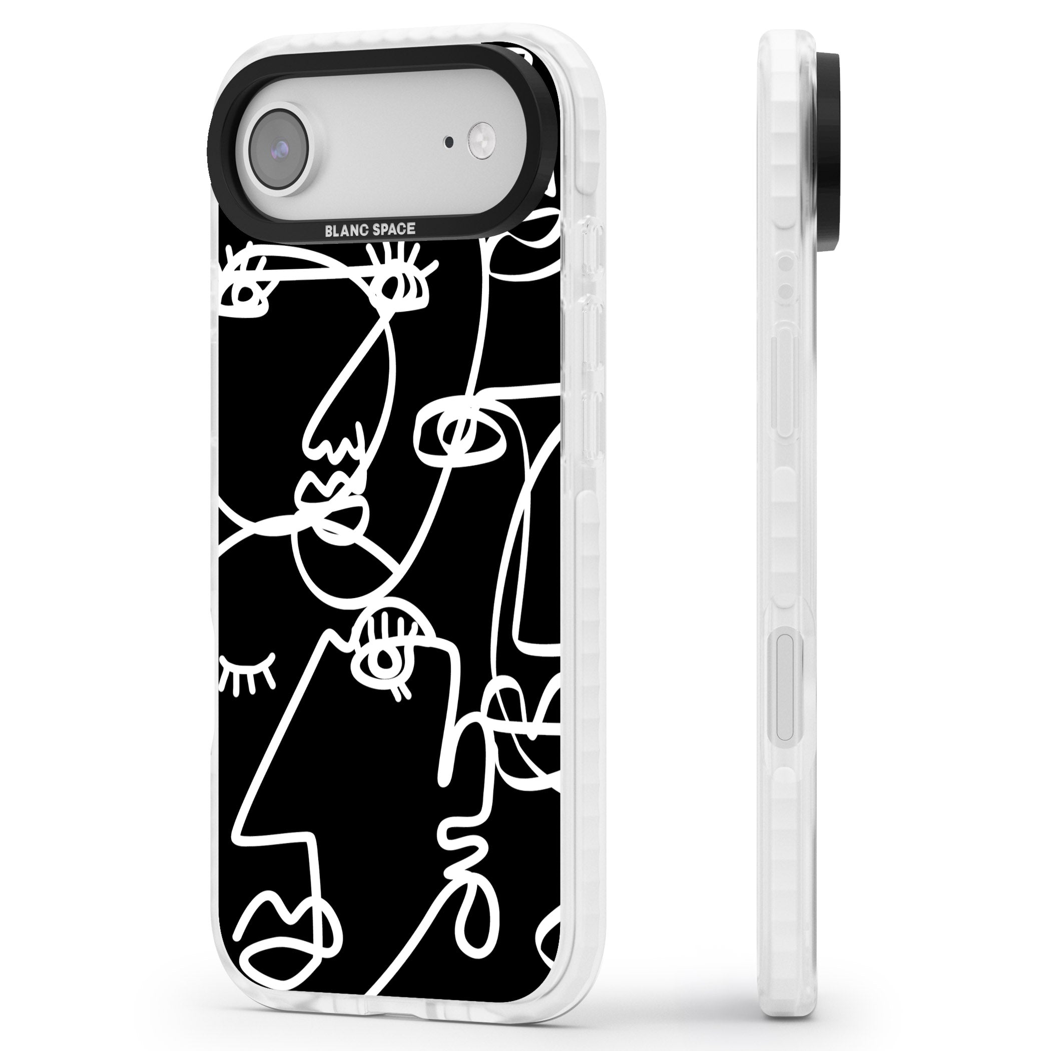 Abstract Line Art White Black iPhone 17 Air Impact Clear Phone Case Side Profile