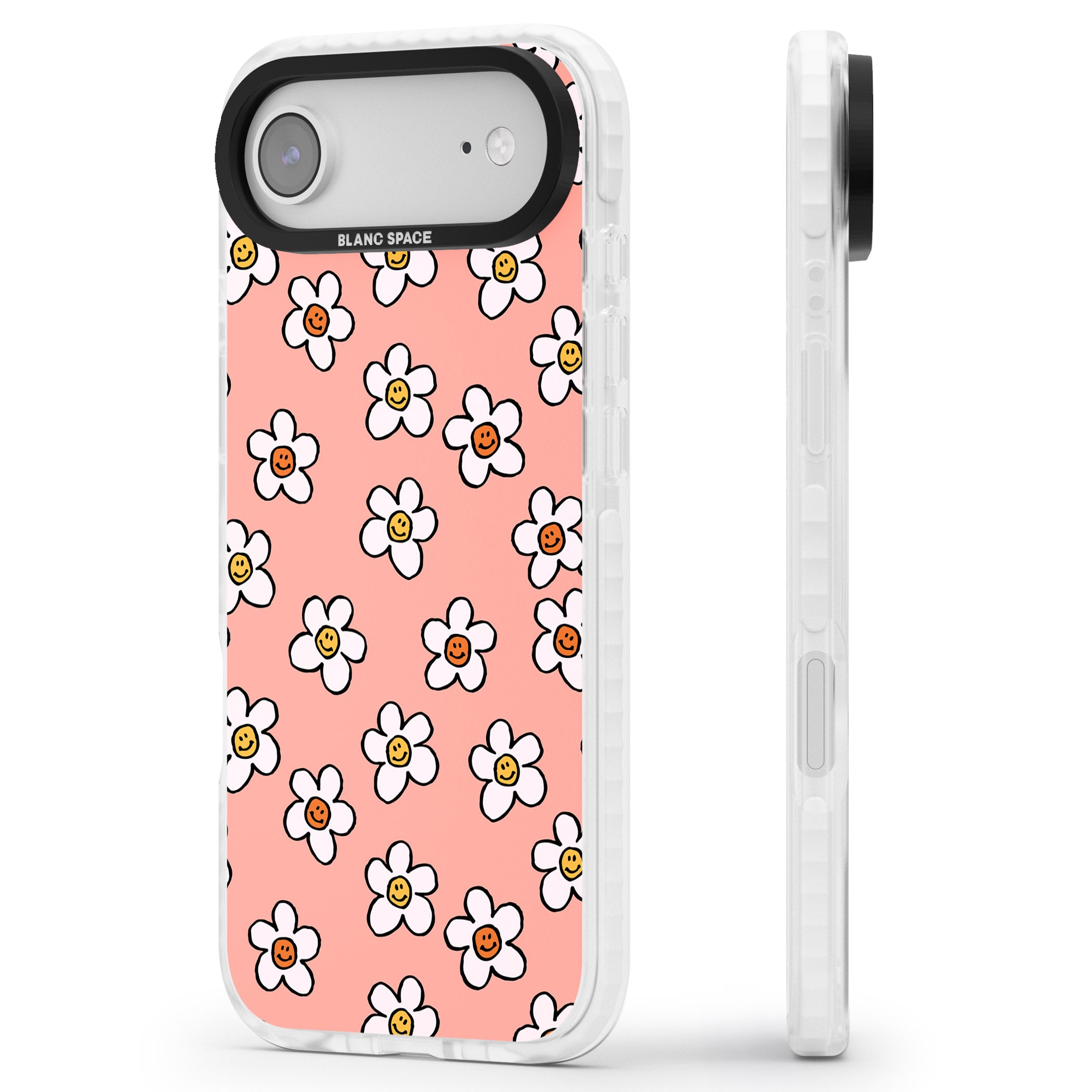 Peachy Daisy Smiles iPhone 17 Air Impact Clear Phone Case Side Profile