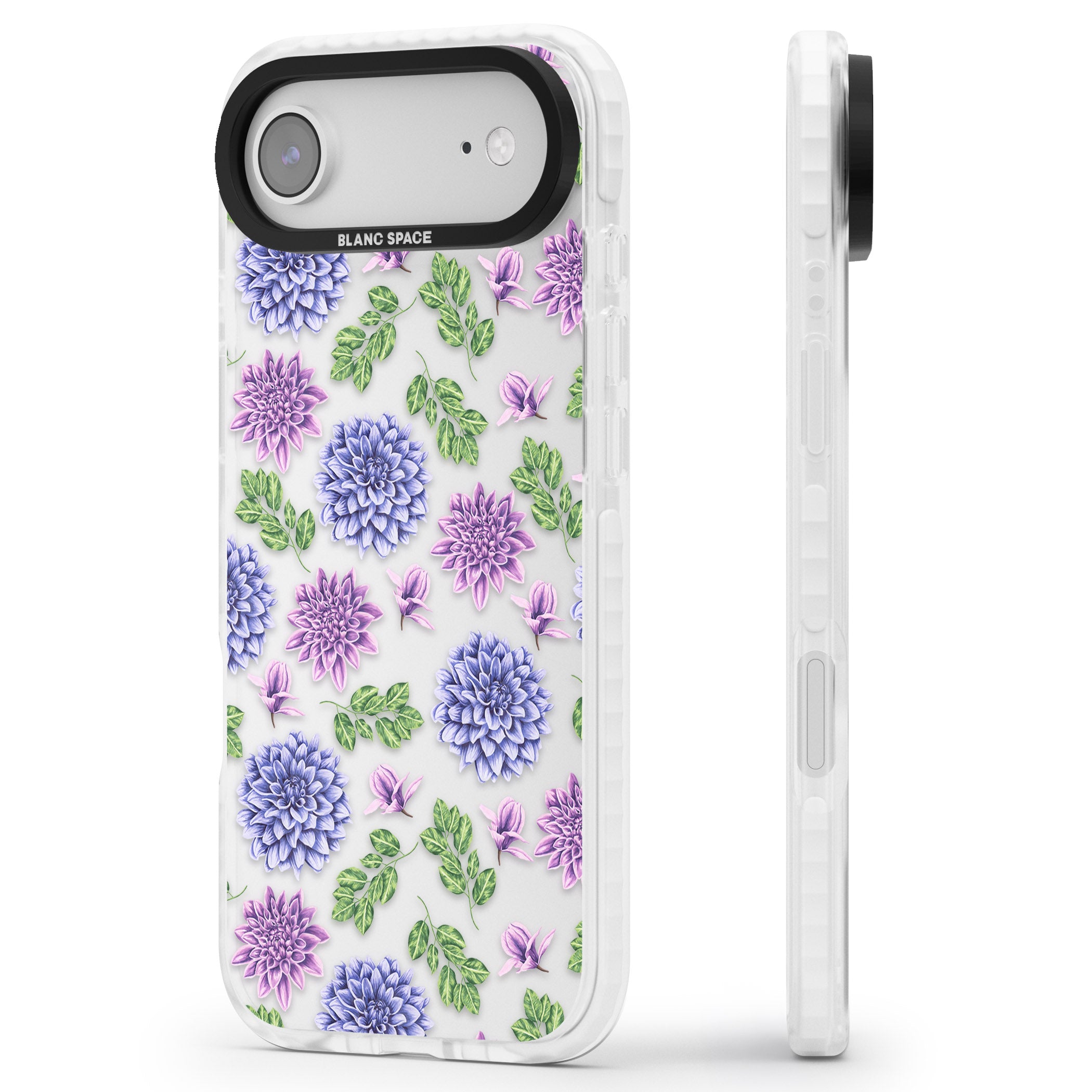 Purple Dahlias Floral iPhone 17 Air Impact Clear Phone Case Side Profile