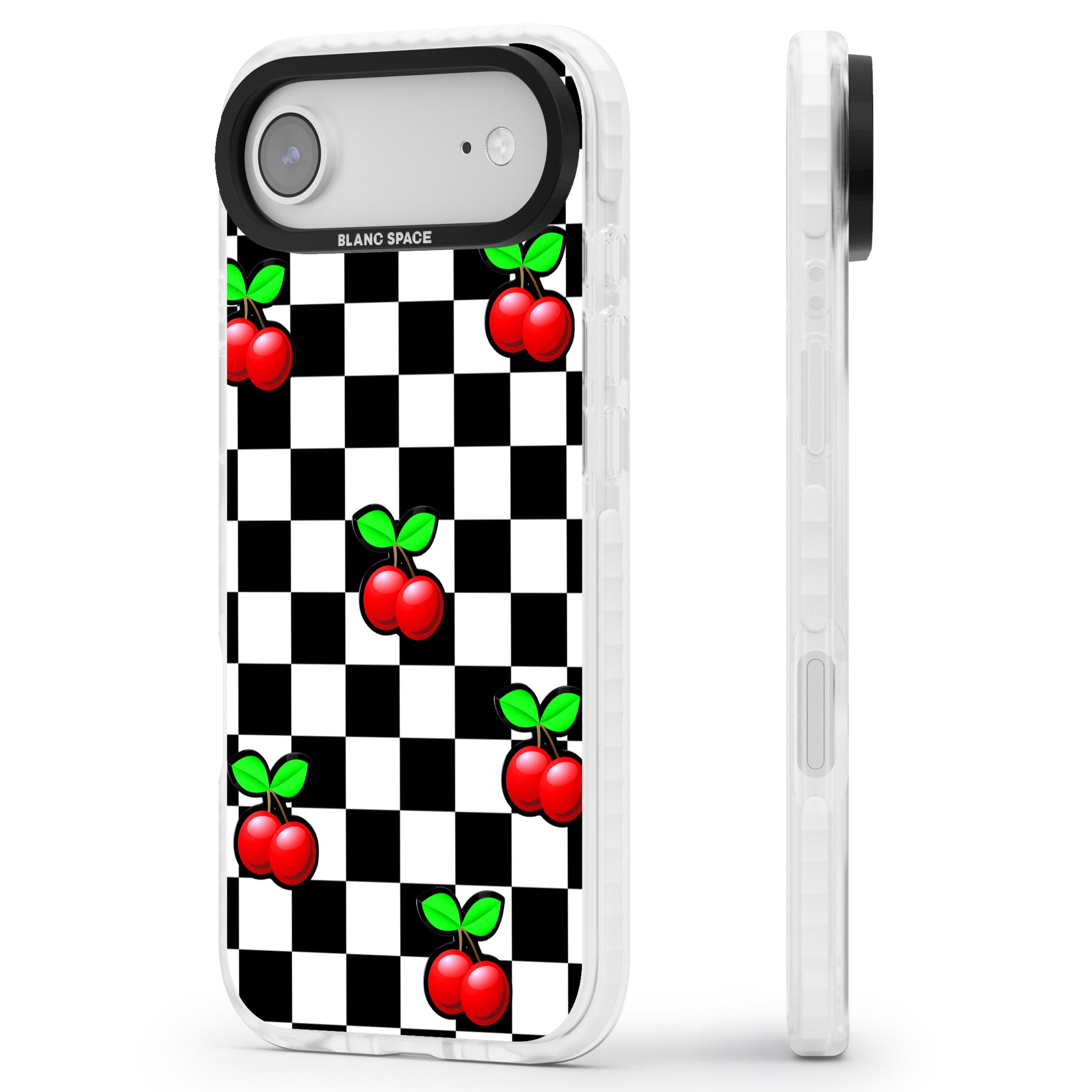 Checkered Cherry iPhone 17 Air Impact Clear Phone Case Side Profile