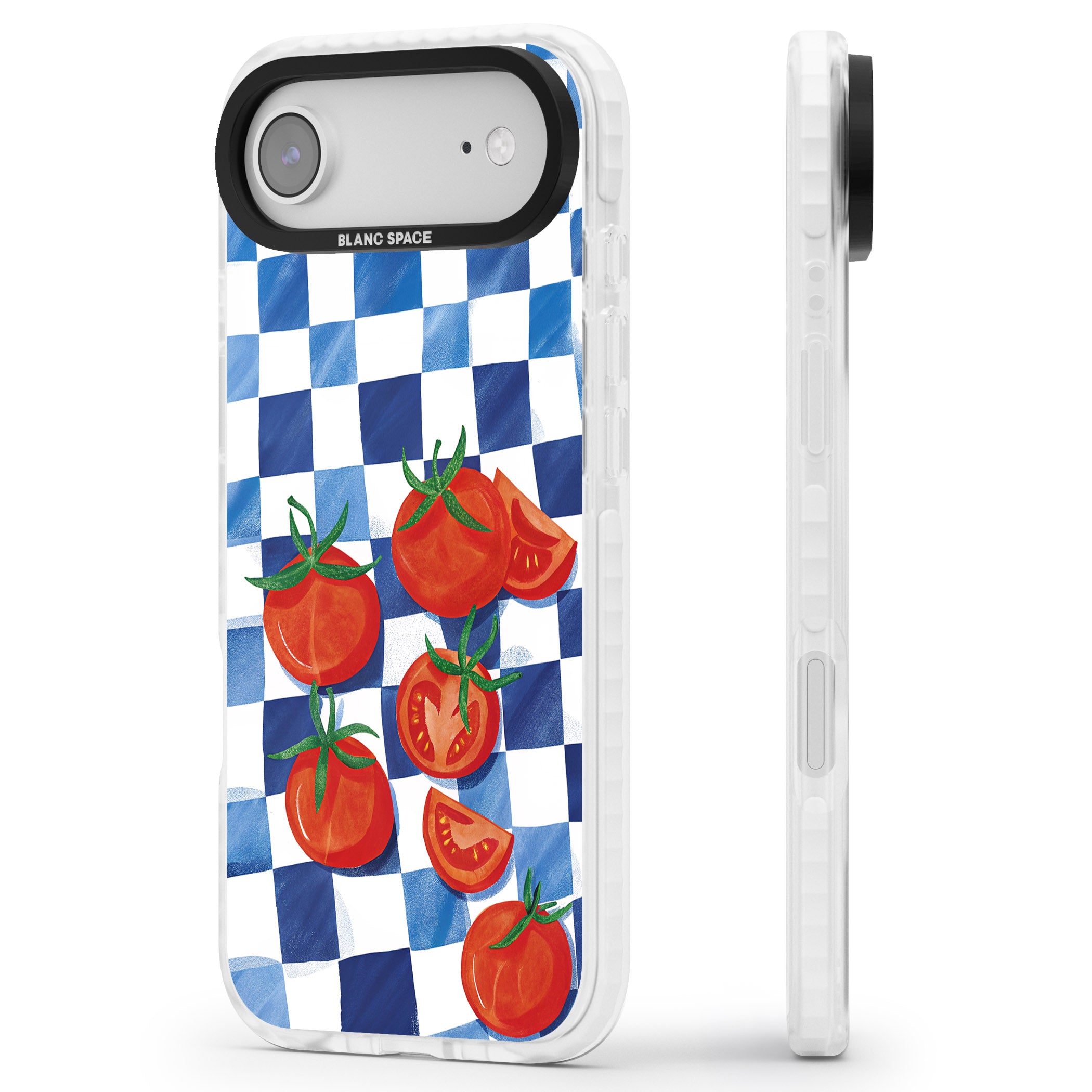 Blue Picnic Blanket & Tomatoes iPhone 17 Air Impact Clear Phone Case Side Profile