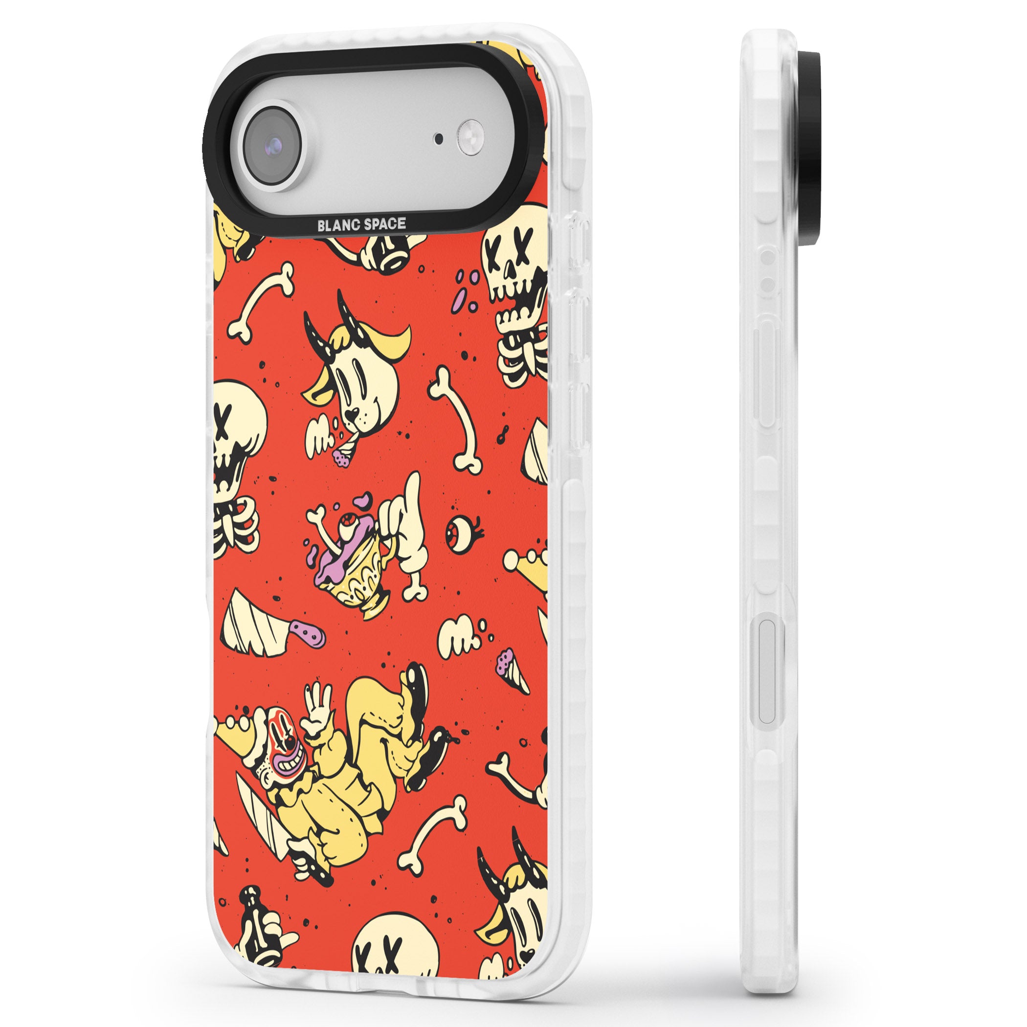 Red Retro Halloween Pattern iPhone 17 Air Impact Clear Phone Case Side Profile