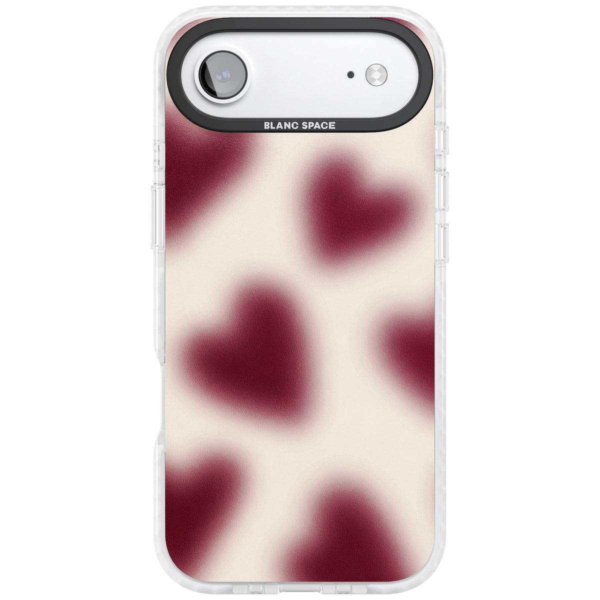 Velvet Hearts coquette iPhone case featuring blurry burgundy aura hearts on a soft cream background iPhone Air / iPhone 17 Air Impact Clear Phone Case front