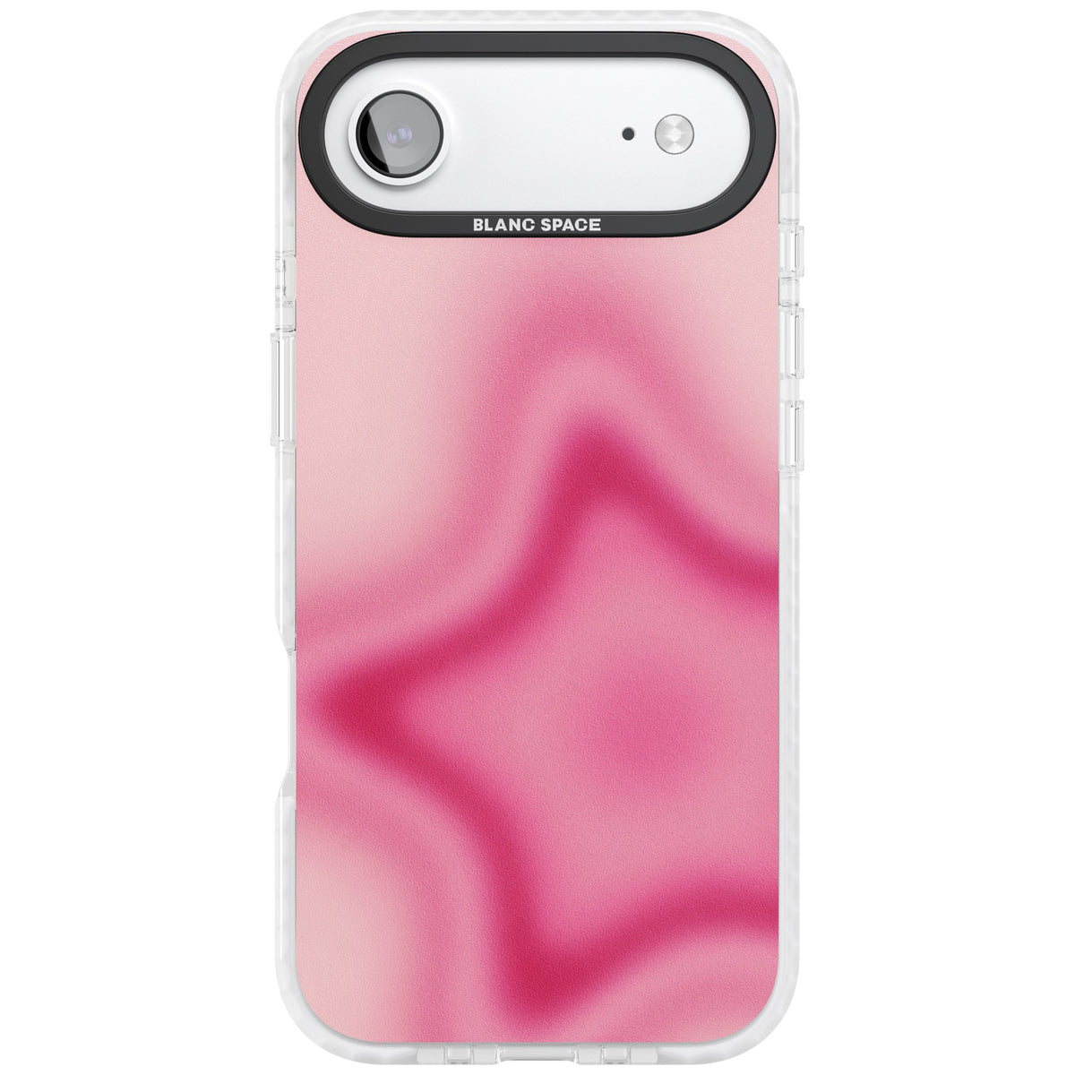 Blush pinkcore iPhone case featuring a blurred fuchsia aura star on a soft pink gradient iPhone Air / iPhone 17 Air Impact Clear Phone Case front