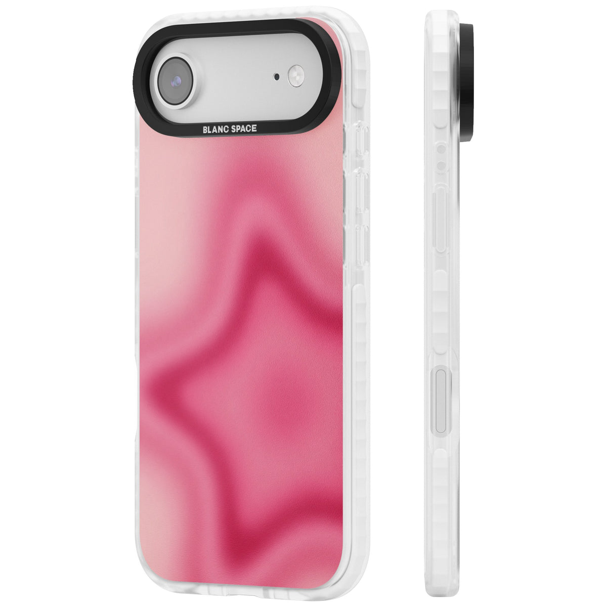 Blush pinkcore iPhone case featuring a blurred fuchsia aura star on a soft pink gradient iPhone Air / iPhone 17 Air Impact Clear Phone Case side