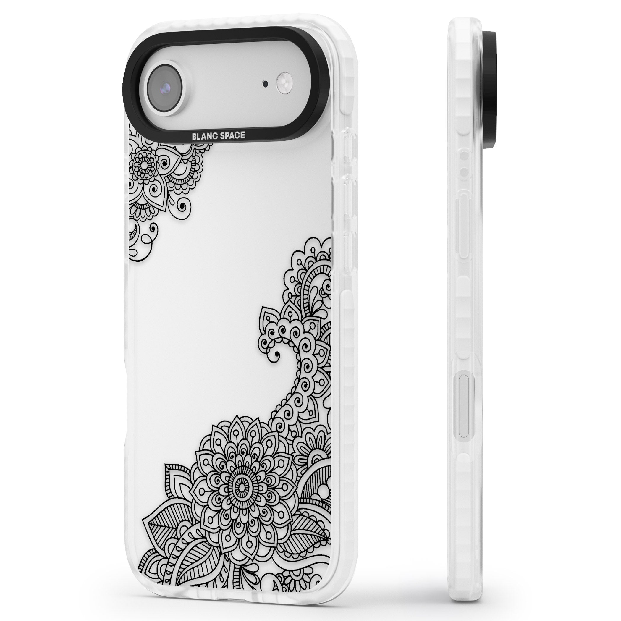 Black Henna Botanicals iPhone 17 Air Impact Clear Phone Case Side Profile