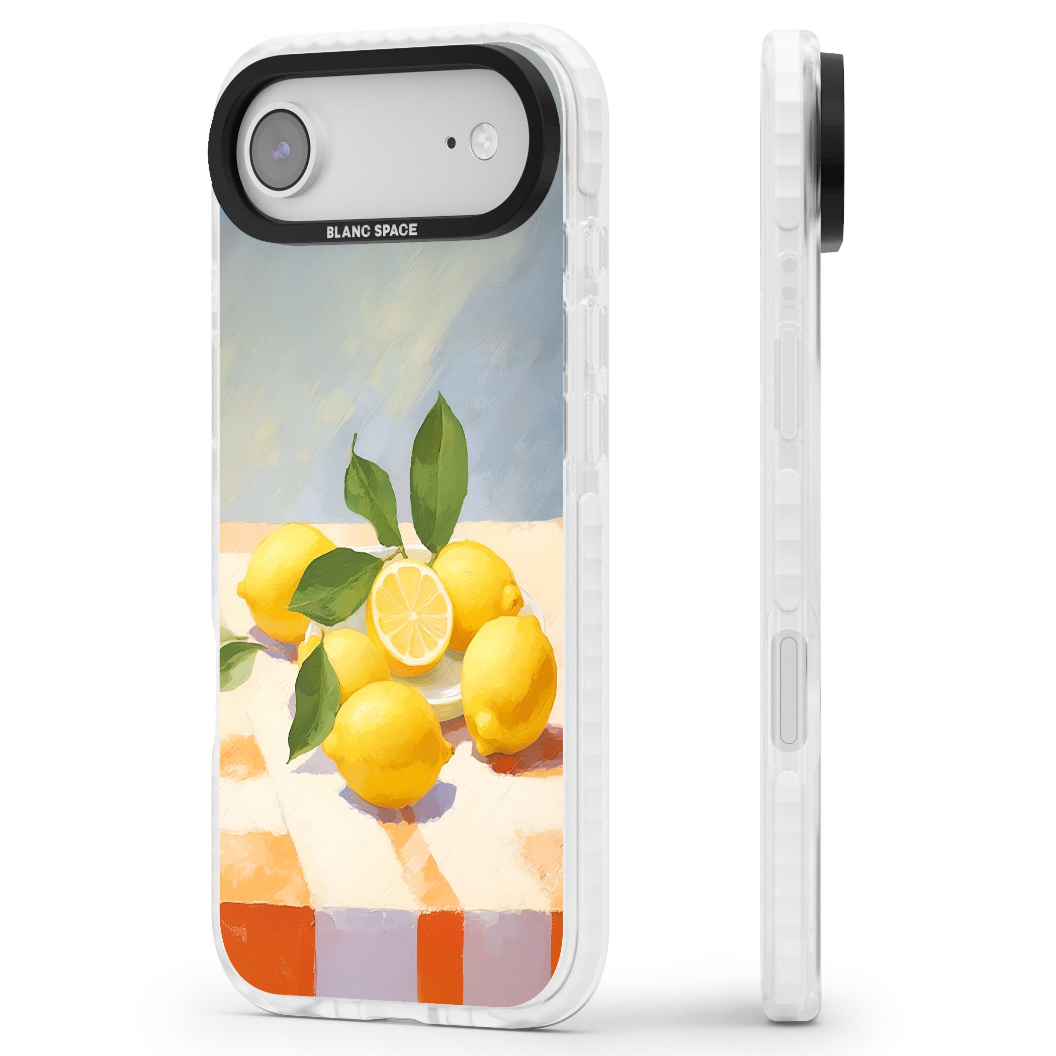 Lemons on Checkered Cloth iPhone 17 Air Impact Clear Phone Case Side Profile