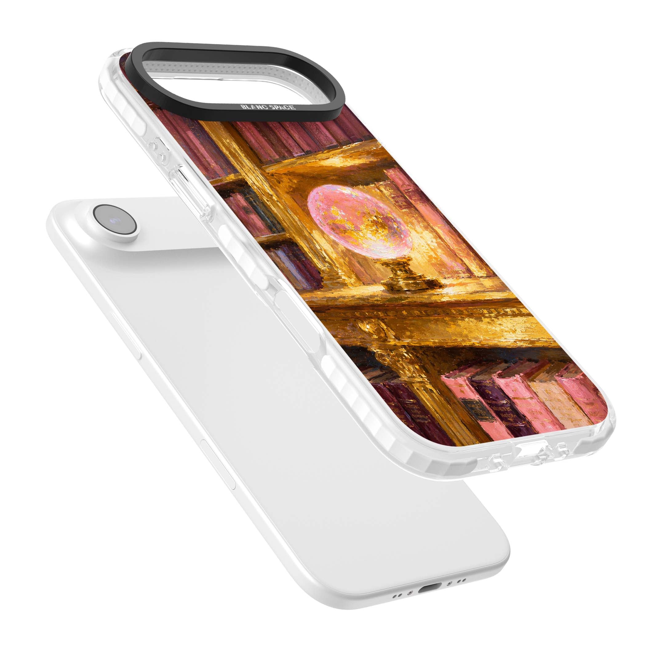 Gilded Library dark academia iPhone case featuring an oil painted crystal ball on a gilded library shelf with vintage | Black Impact case for iPhone Air