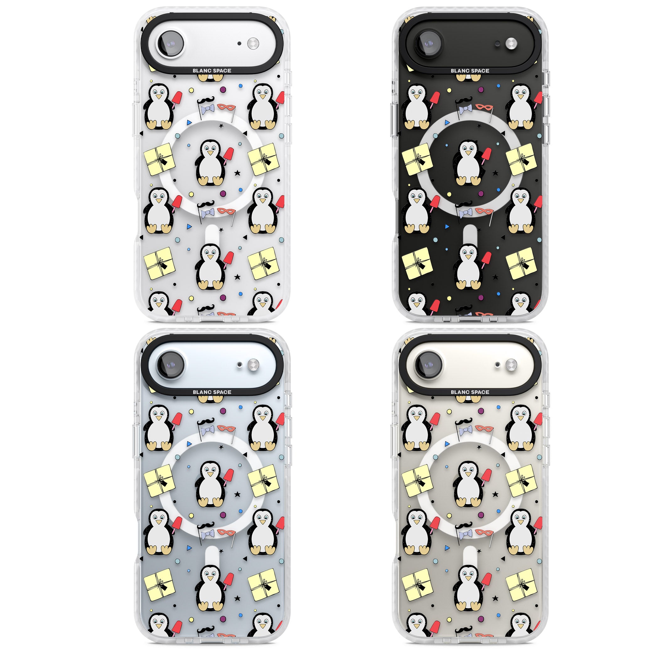 Cute Penguin Pattern Clear iPhone 17 Air Impact Pro Clear Phone Case APT Impact Protection