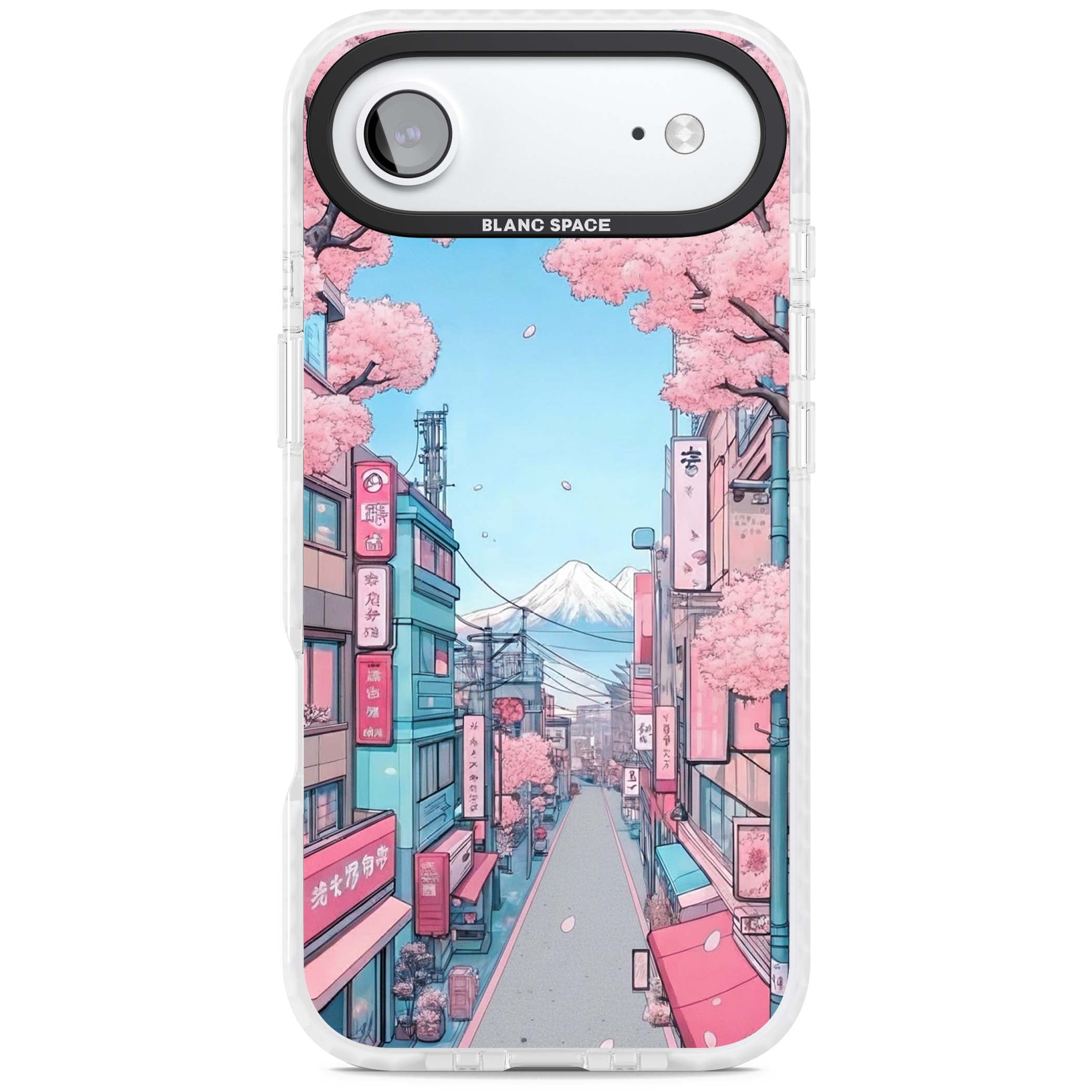 Sakura Lane anime iPhone case featuring Tokyo street scene with cherry blossoms and Mount Fuji | Impact Magsafe case for iPhone Air